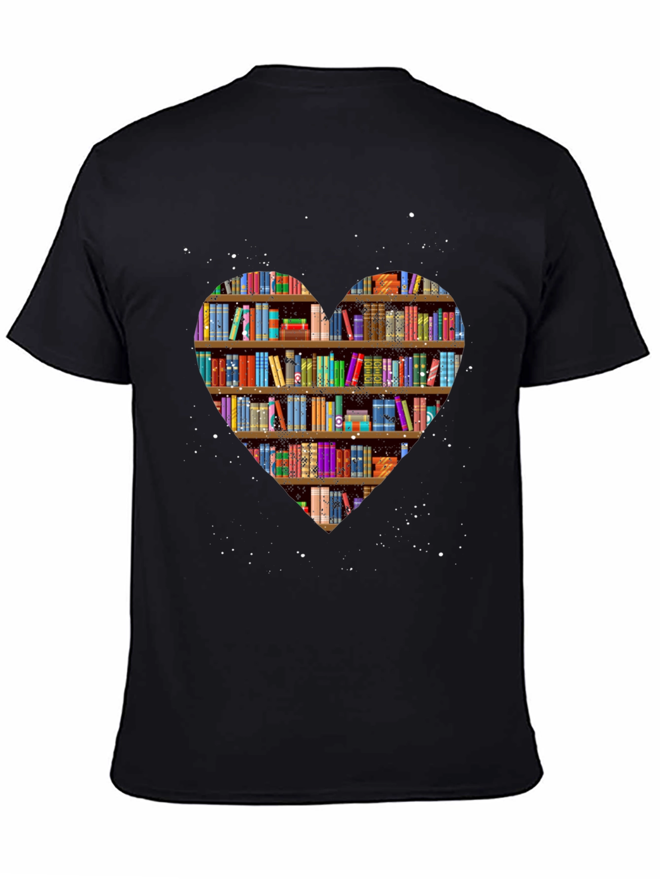 Black Book Lover Heart Bookshelf T-Shirt - Black view 4