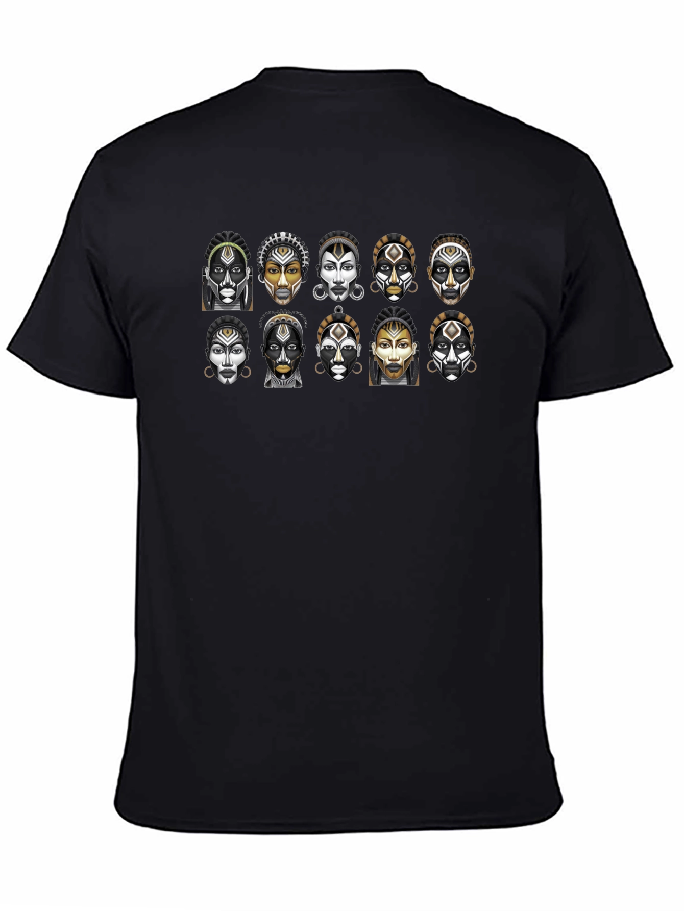 Black Tribal Faces Graphic T-Shirt view 4