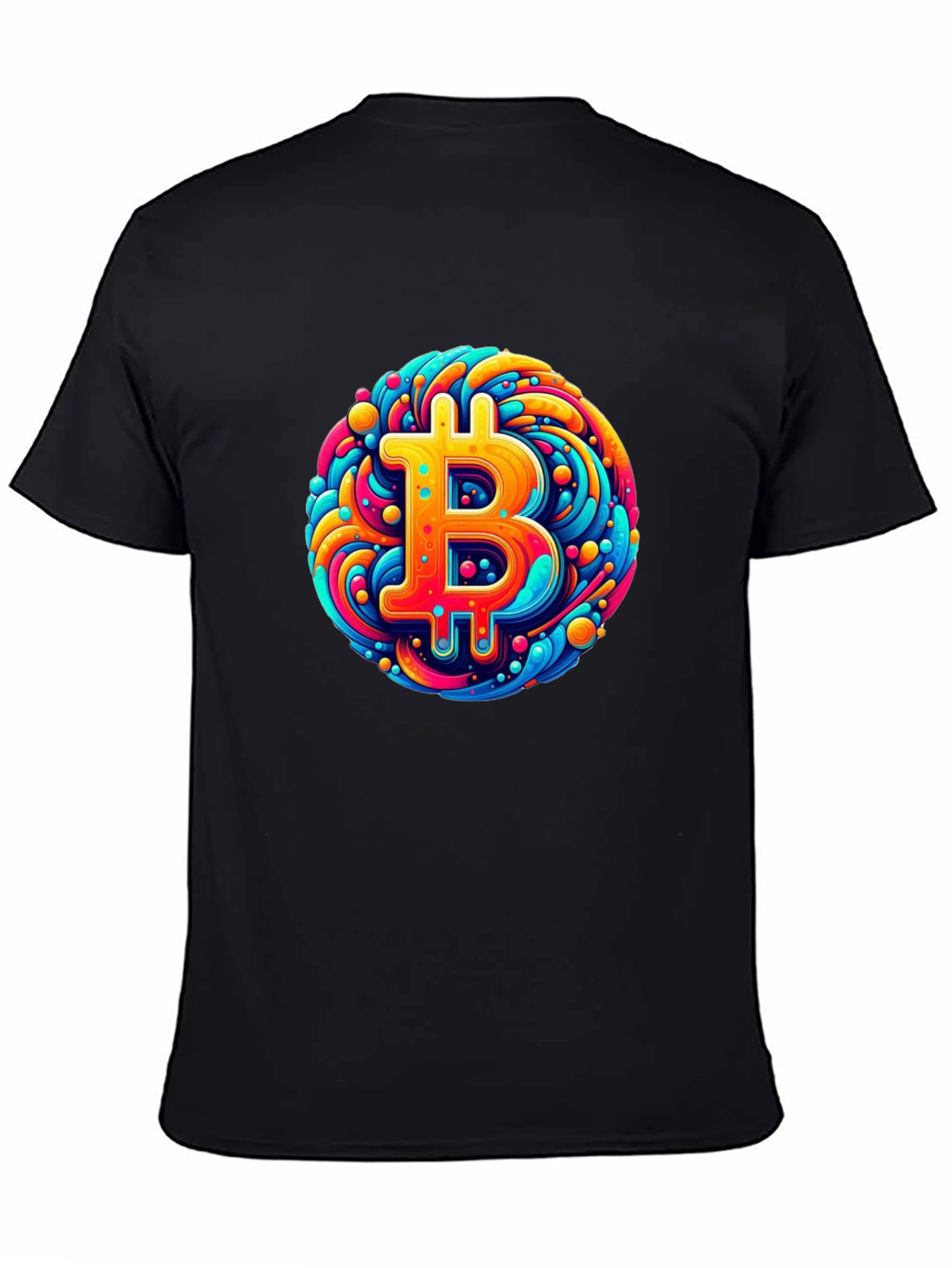 Black Bitcoin Art T-Shirt - Crypto Swirl Design view 4
