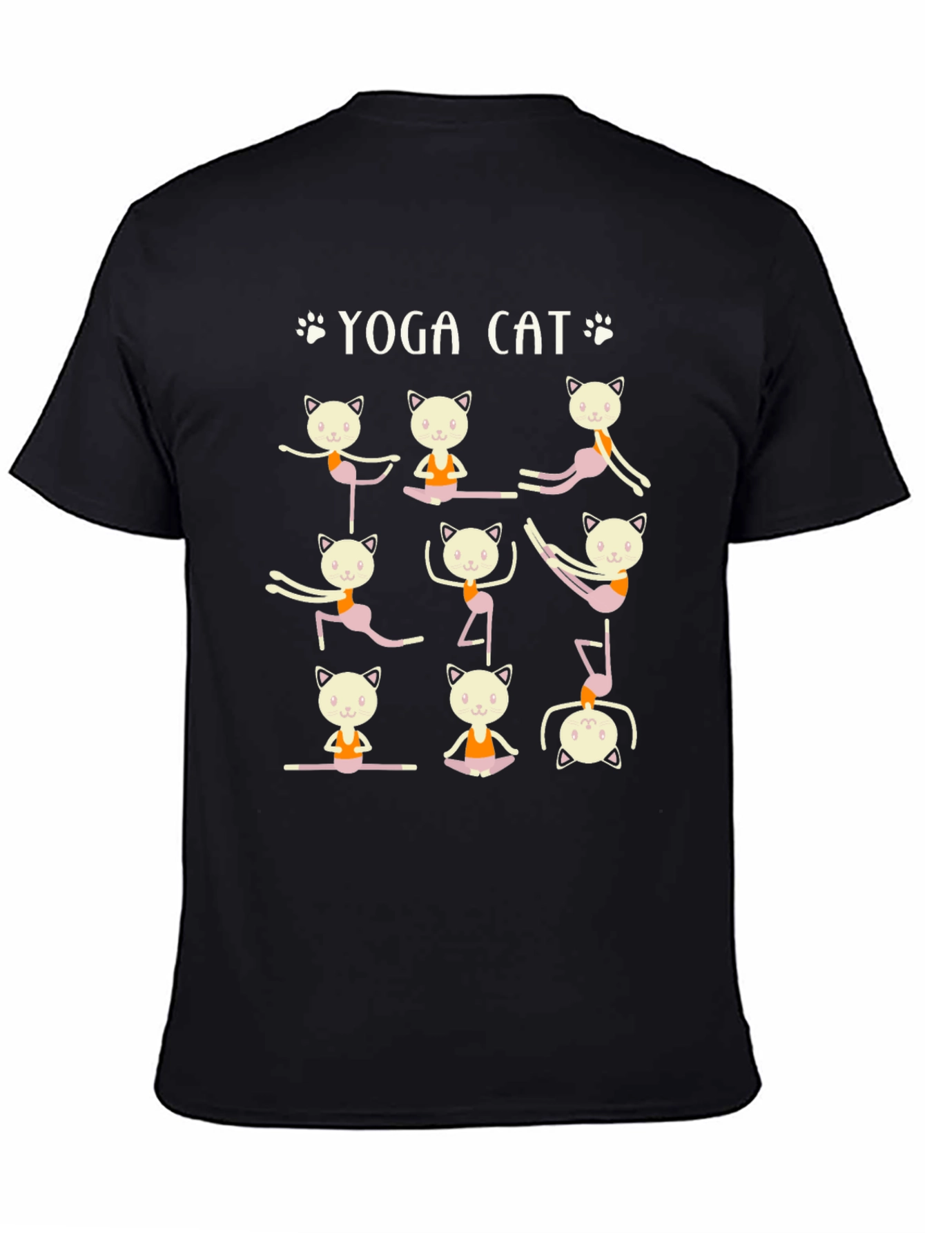 Black Yoga Cat Graphic T-Shirt - Unisex Black Tee view 4