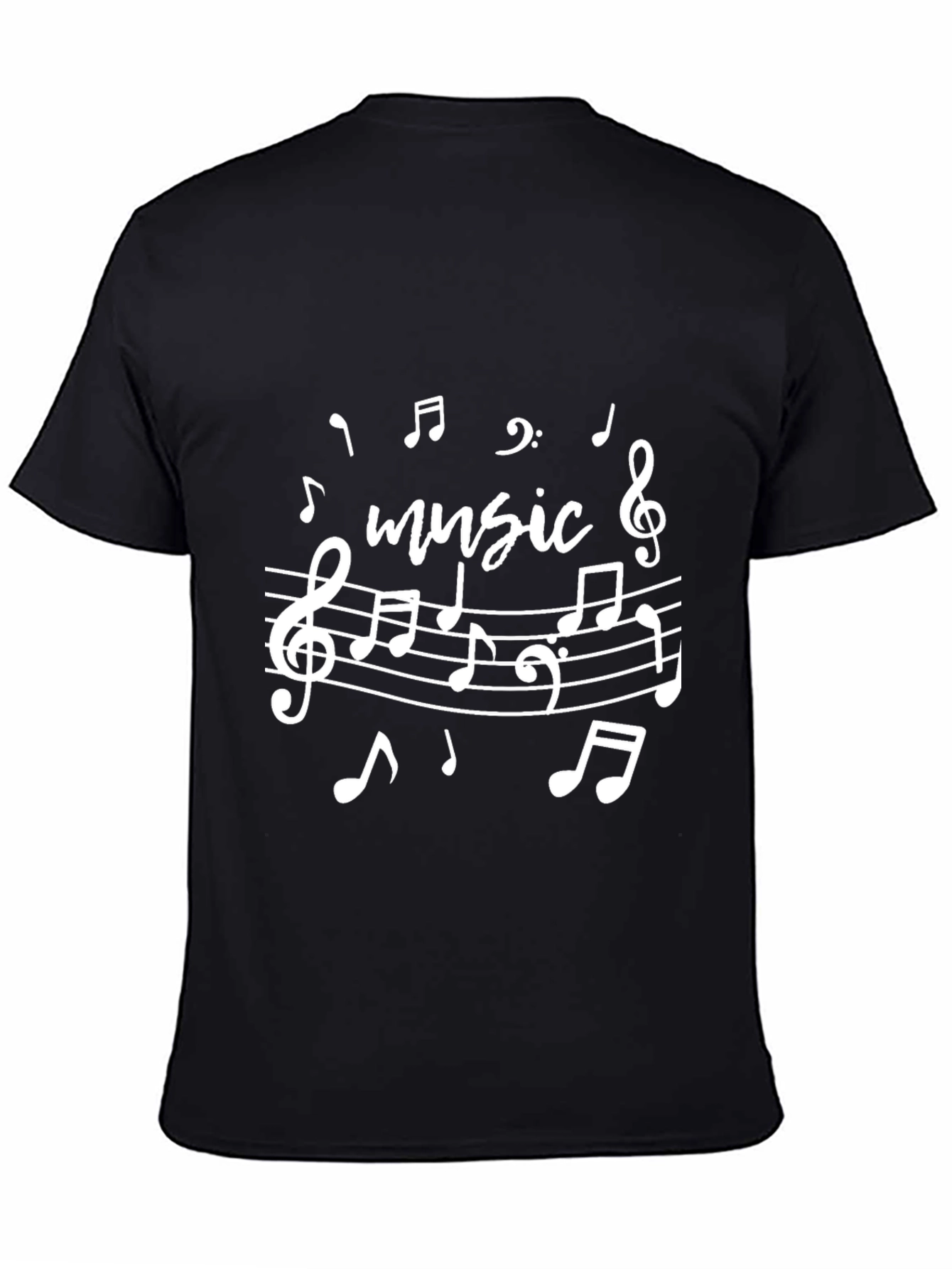 Black Music Notes Graphic Print Crew Neck T-Shirt view 4