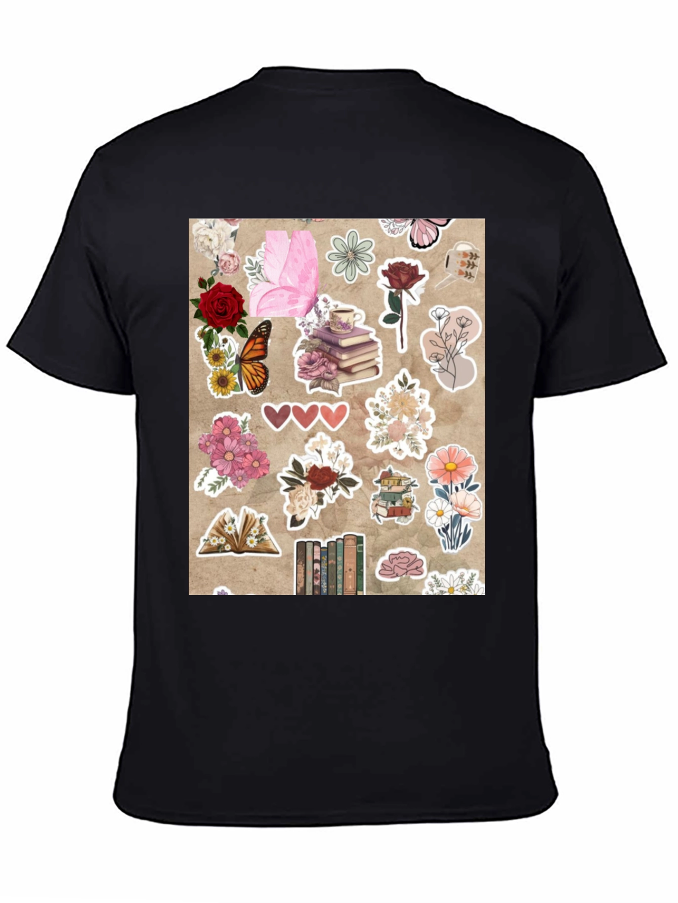 Black Floral Bookworm Graphic Tee view 4