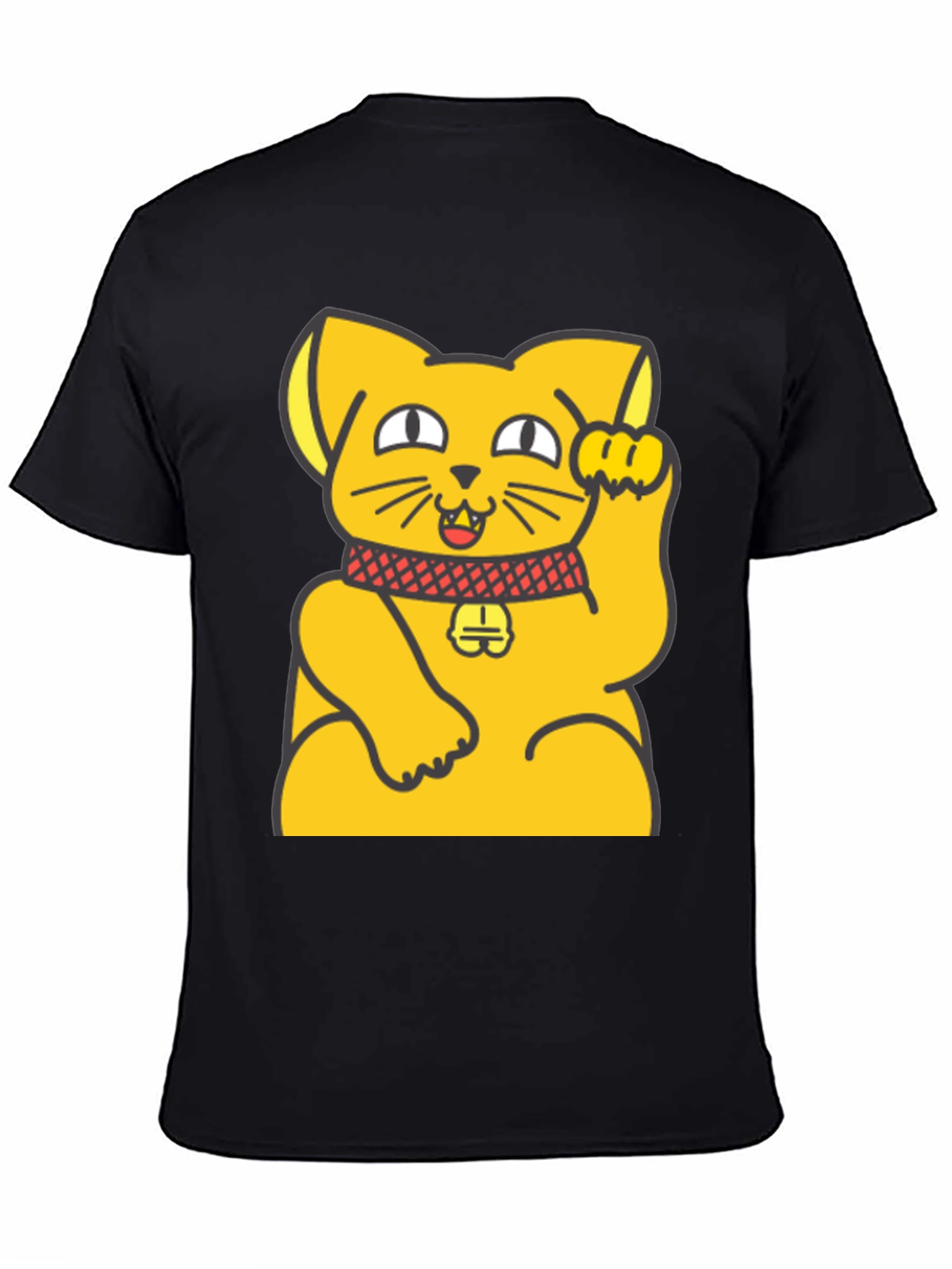 Black Lucky Cat Graphic T-Shirt - Unisex Black Cotton Tee view 4