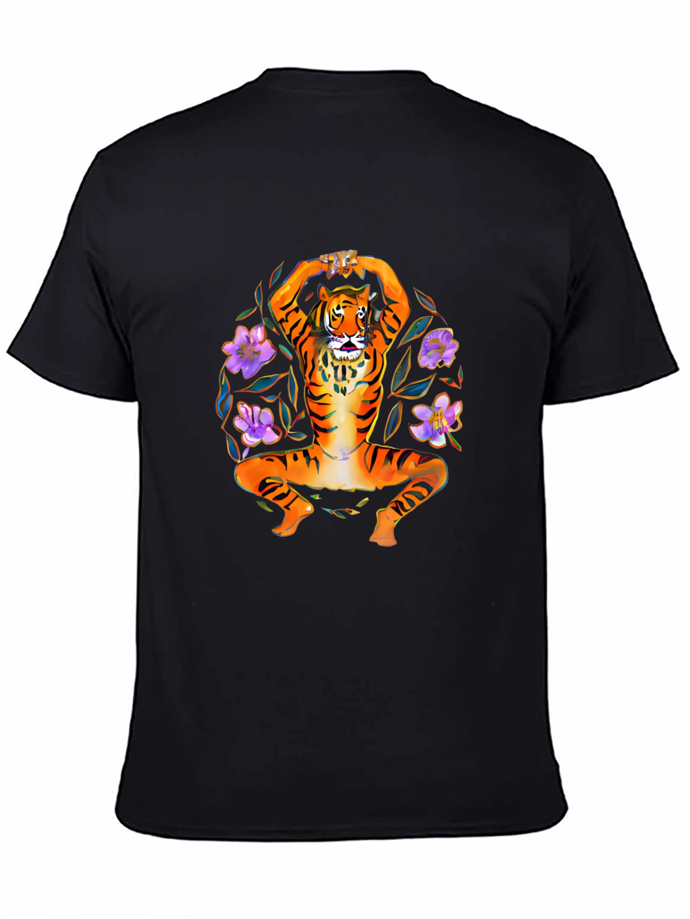 Black Yoga Tiger Graphic T-Shirt - Men's Black Tee view 4