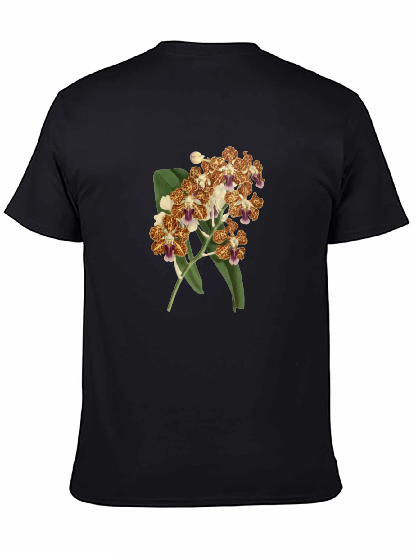 Black Floral Orchid Print Black T-Shirt view 4