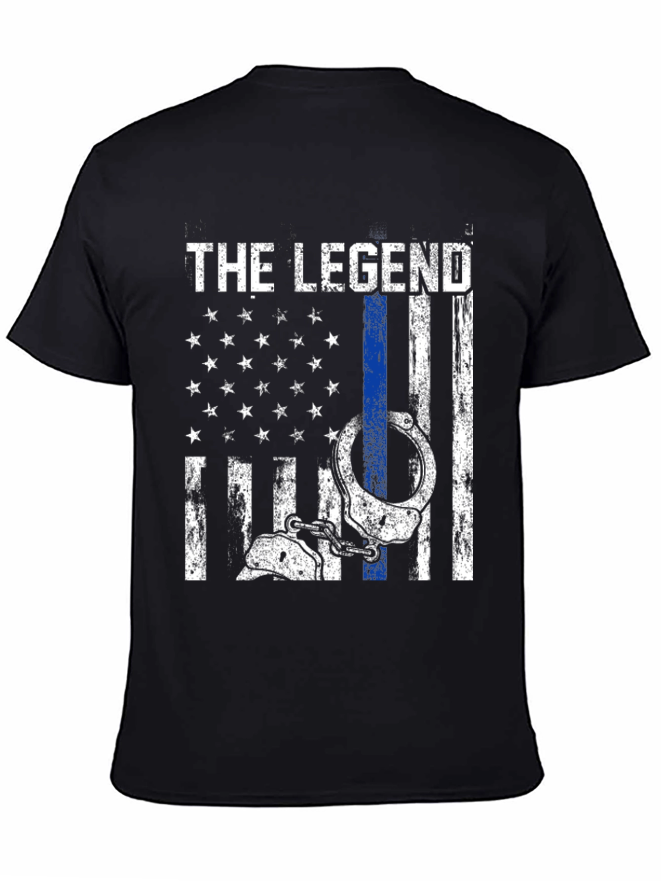Black The Legend Police Flag T-Shirt view 4