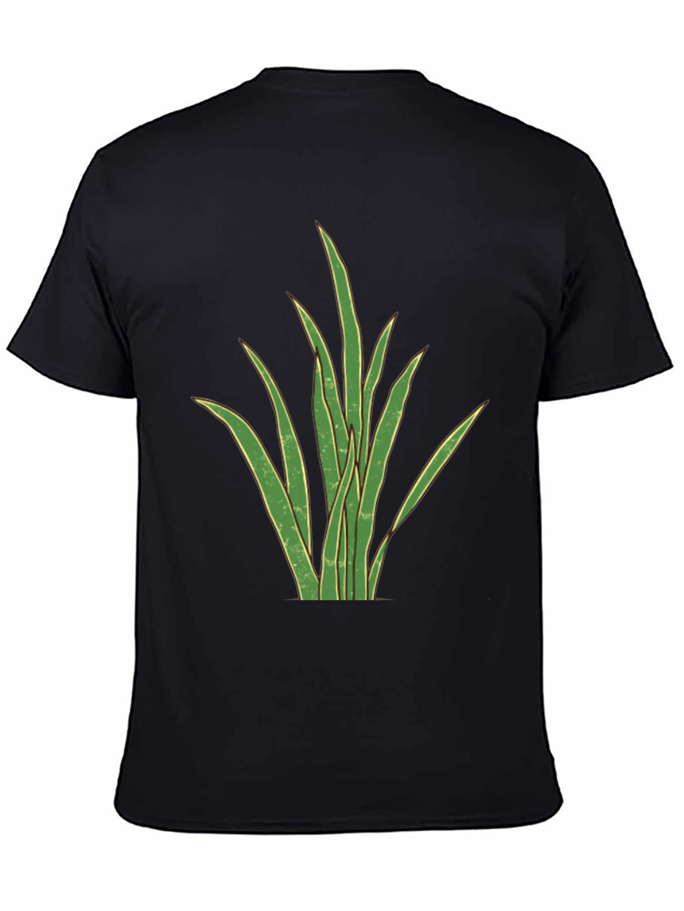 Black Men's Black T-Shirt with Graphic Plant Design view 4