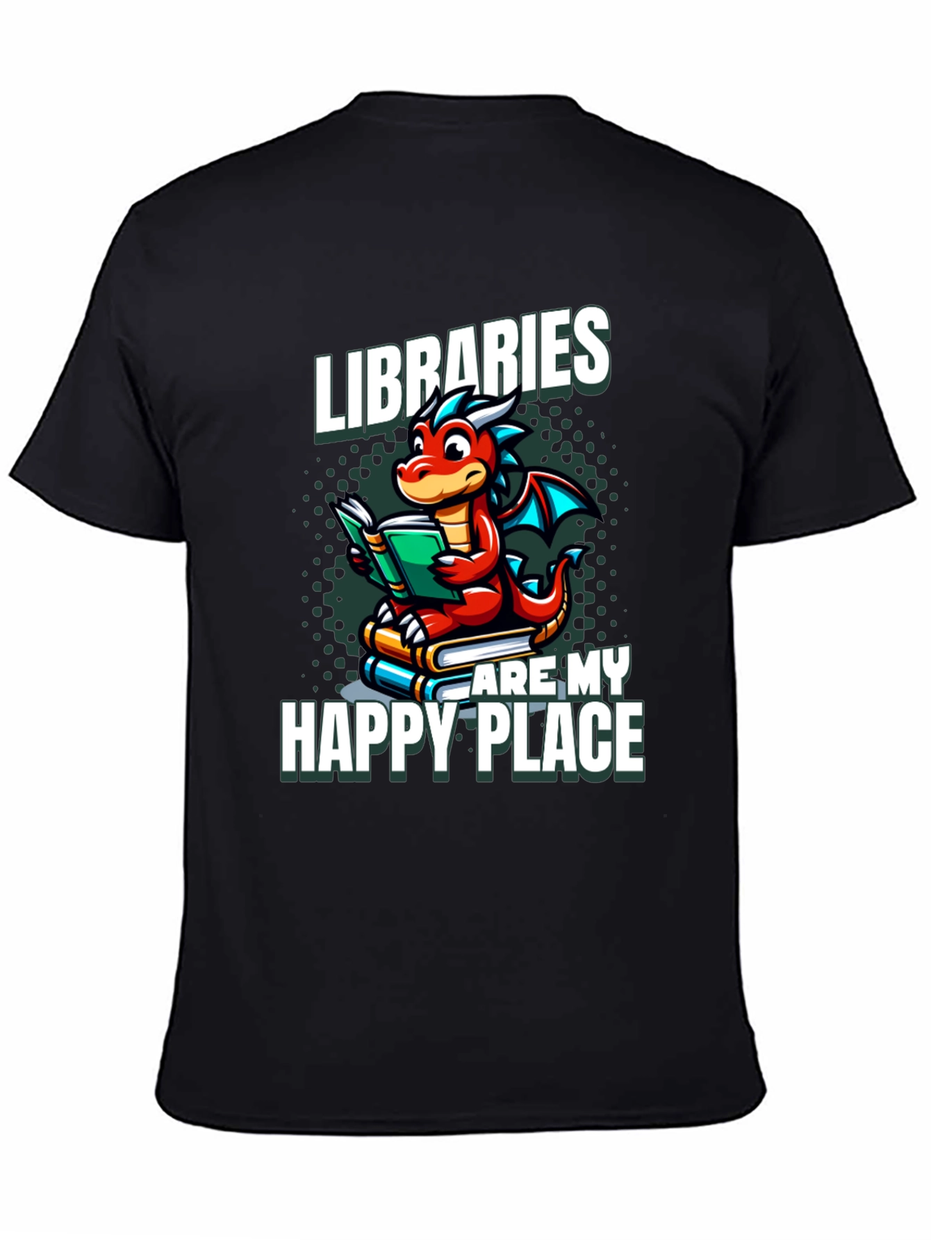 Black Libraries Are My Happy Place Dragon Reading Book T-Shirt view 4