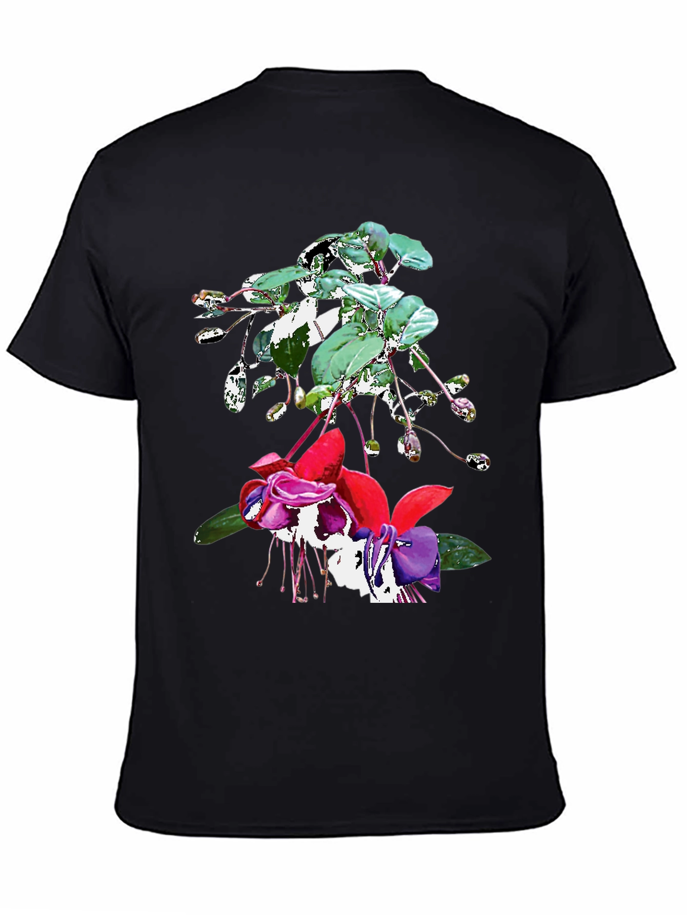 Floral Print Black T-Shirt - 4