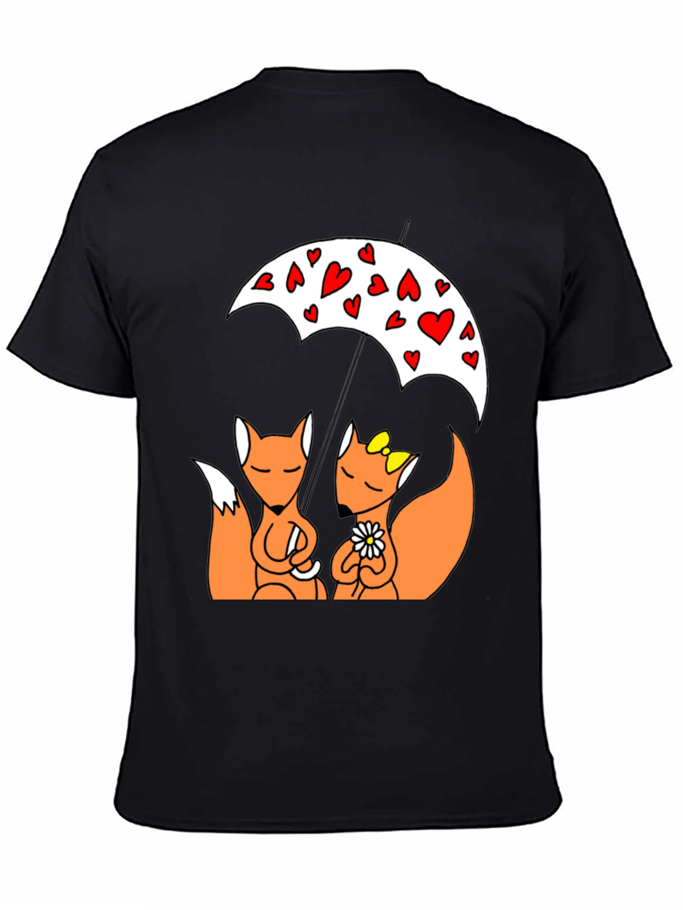 Black Foxes in Love T-Shirt - Cute Cartoon Design view 4