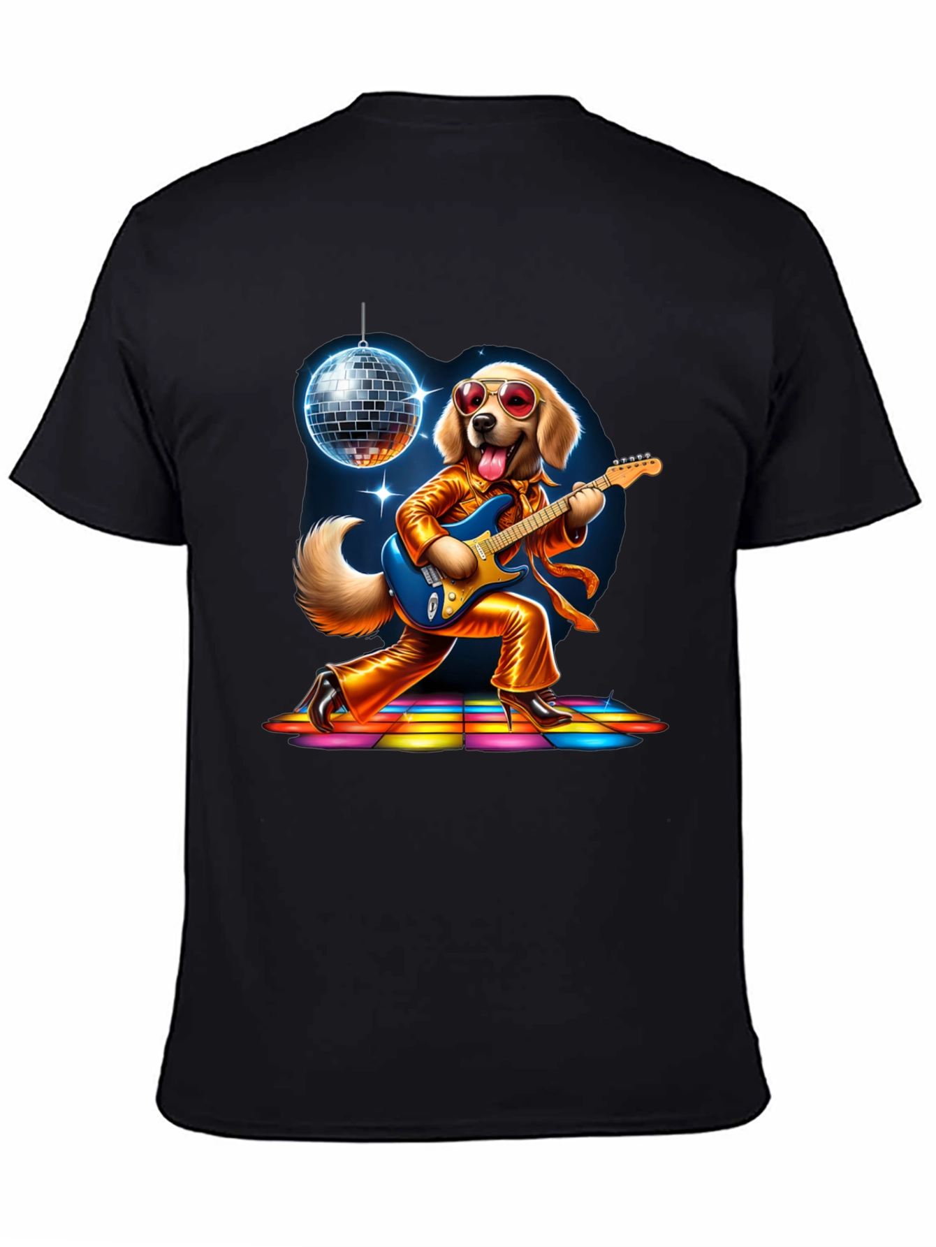 Black Retro Disco Dog T-Shirt view 4
