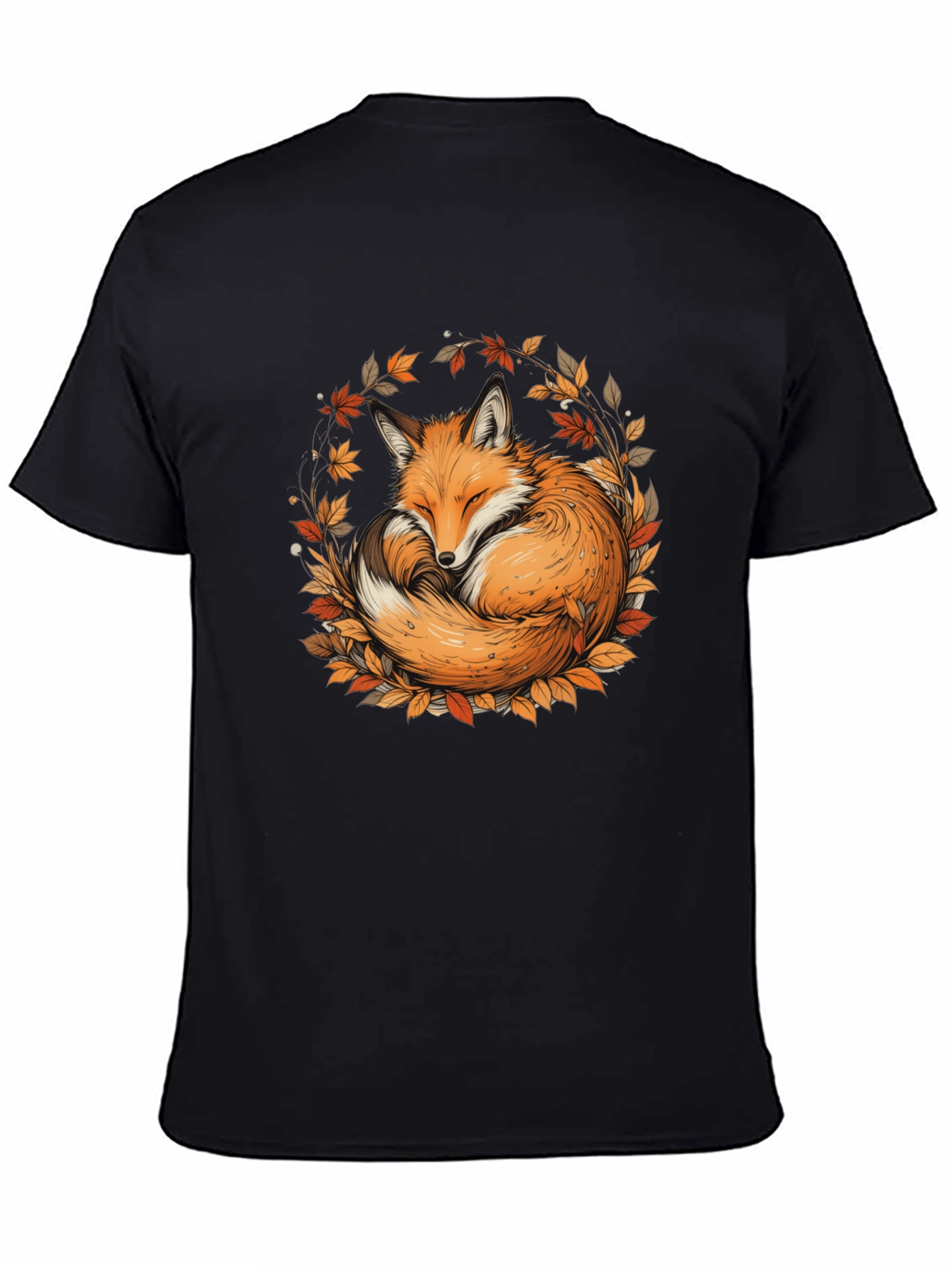 Black Fox & Foliage Black T-Shirt - Autumnal Design view 4