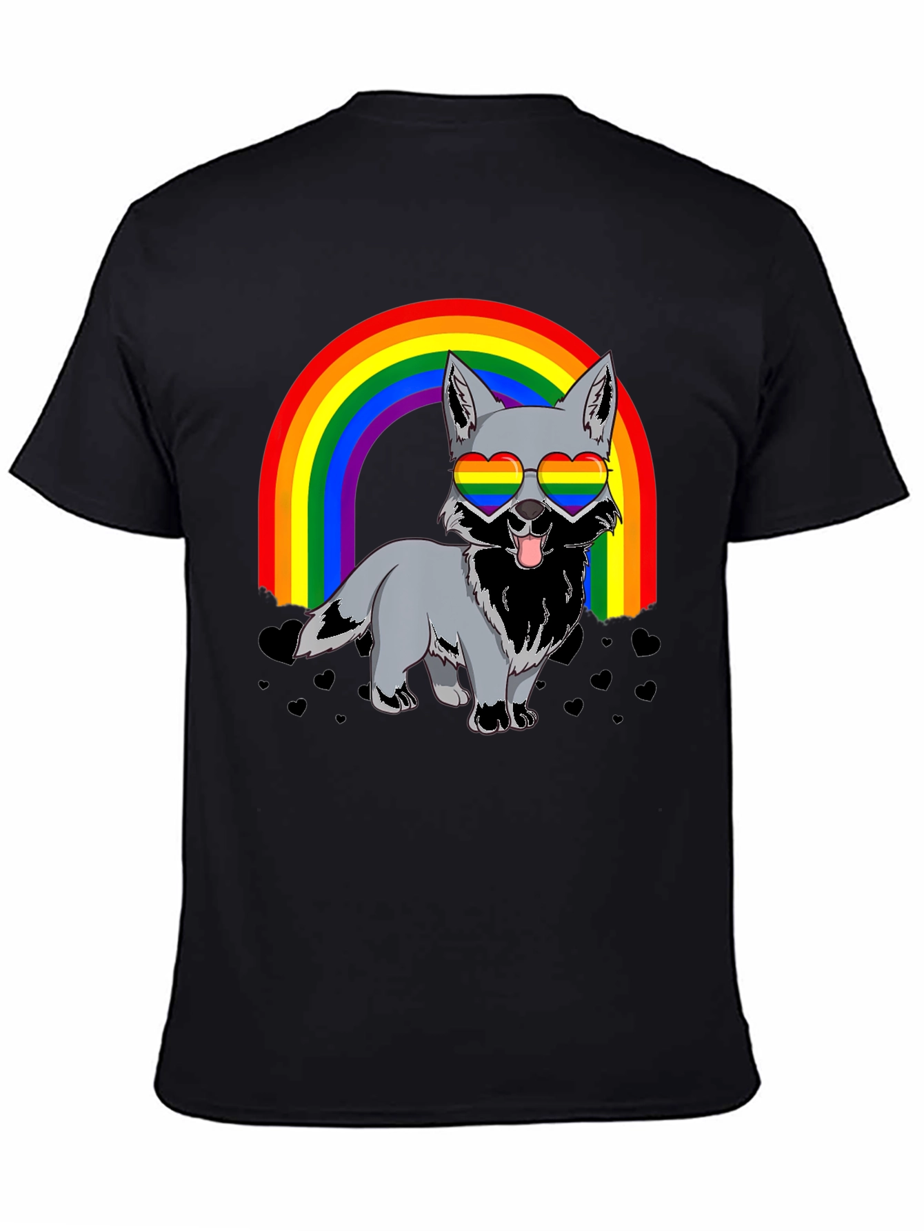 Black Rainbow Wolf Graphic T-Shirt - Pride Apparel view 4