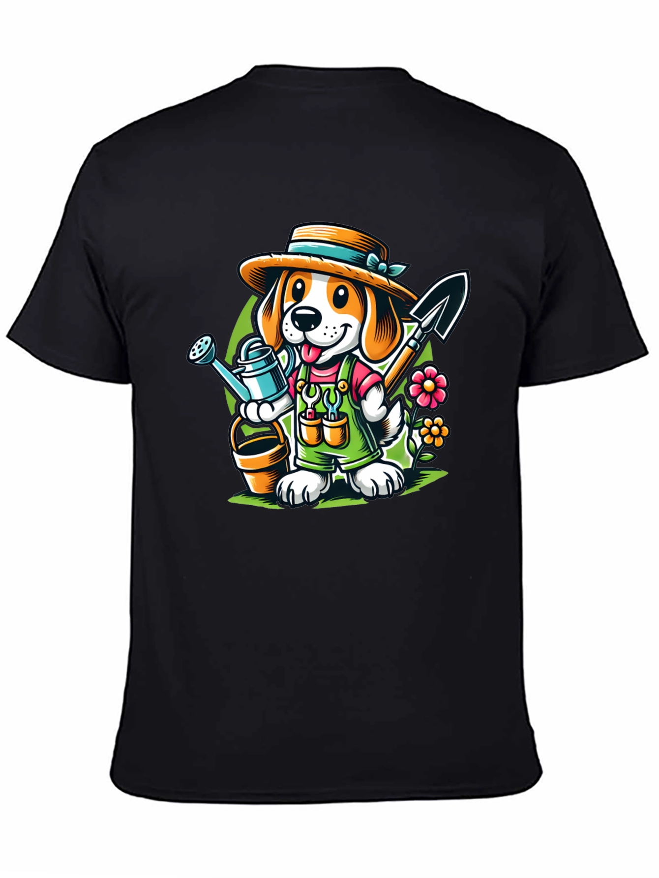 Black Gardener Dog T-Shirt - Cute Cartoon Animal Tee view 4