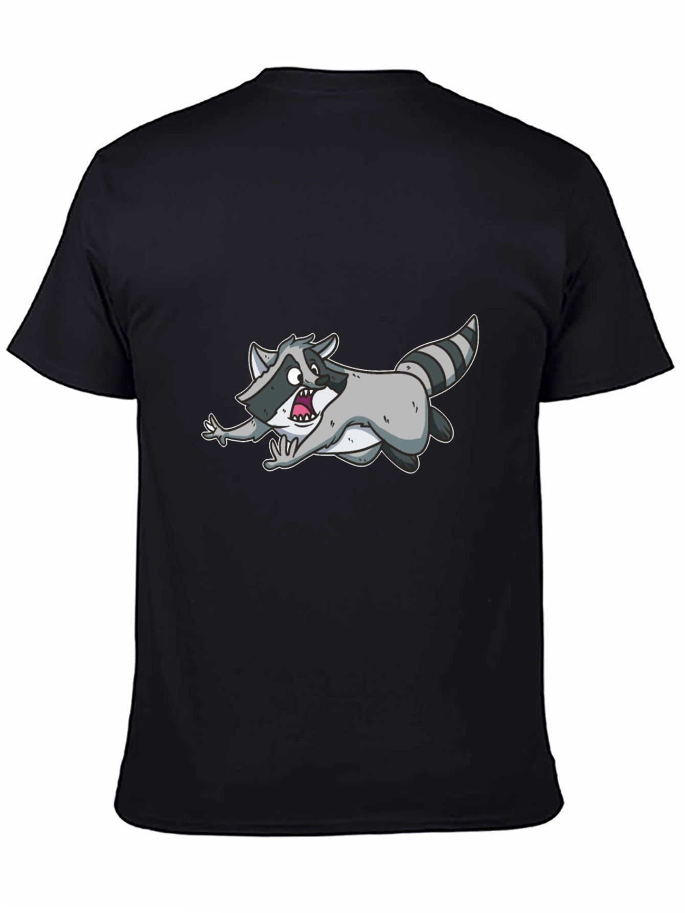 Black Funny Raccoon Cartoon Graphic Black T-Shirt view 4