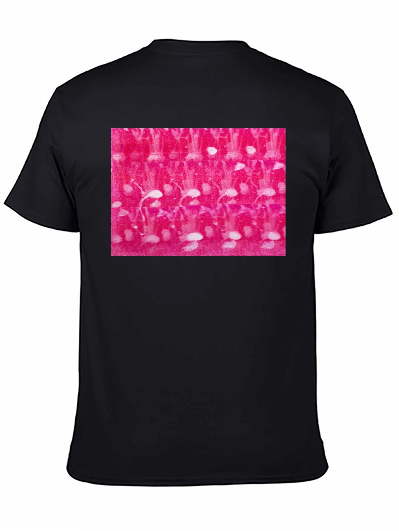 Black Abstract Pink and White Pattern Black T-Shirt view 4