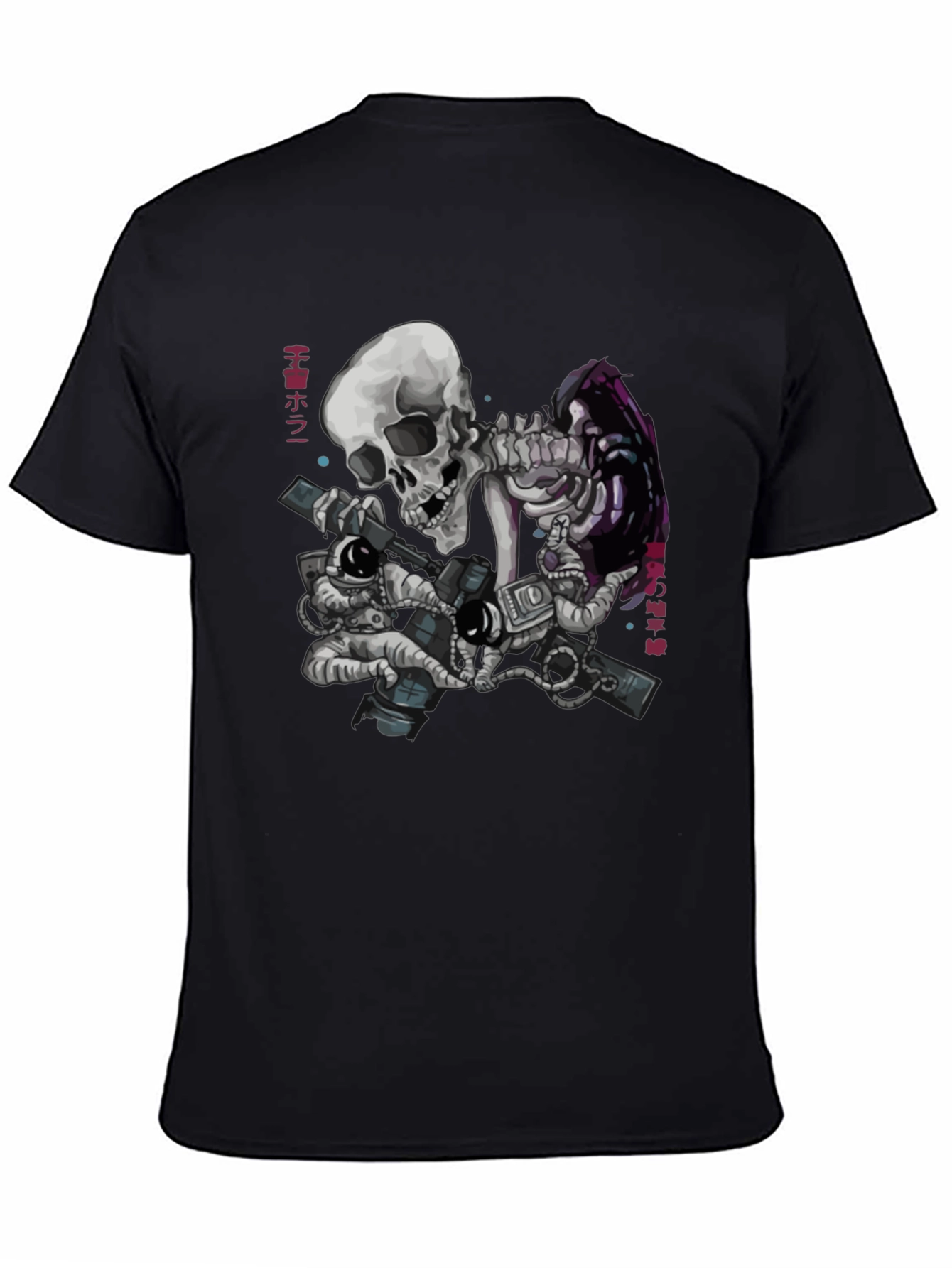 Black Skull Astronaut Black T-Shirt - Space Adventure view 4