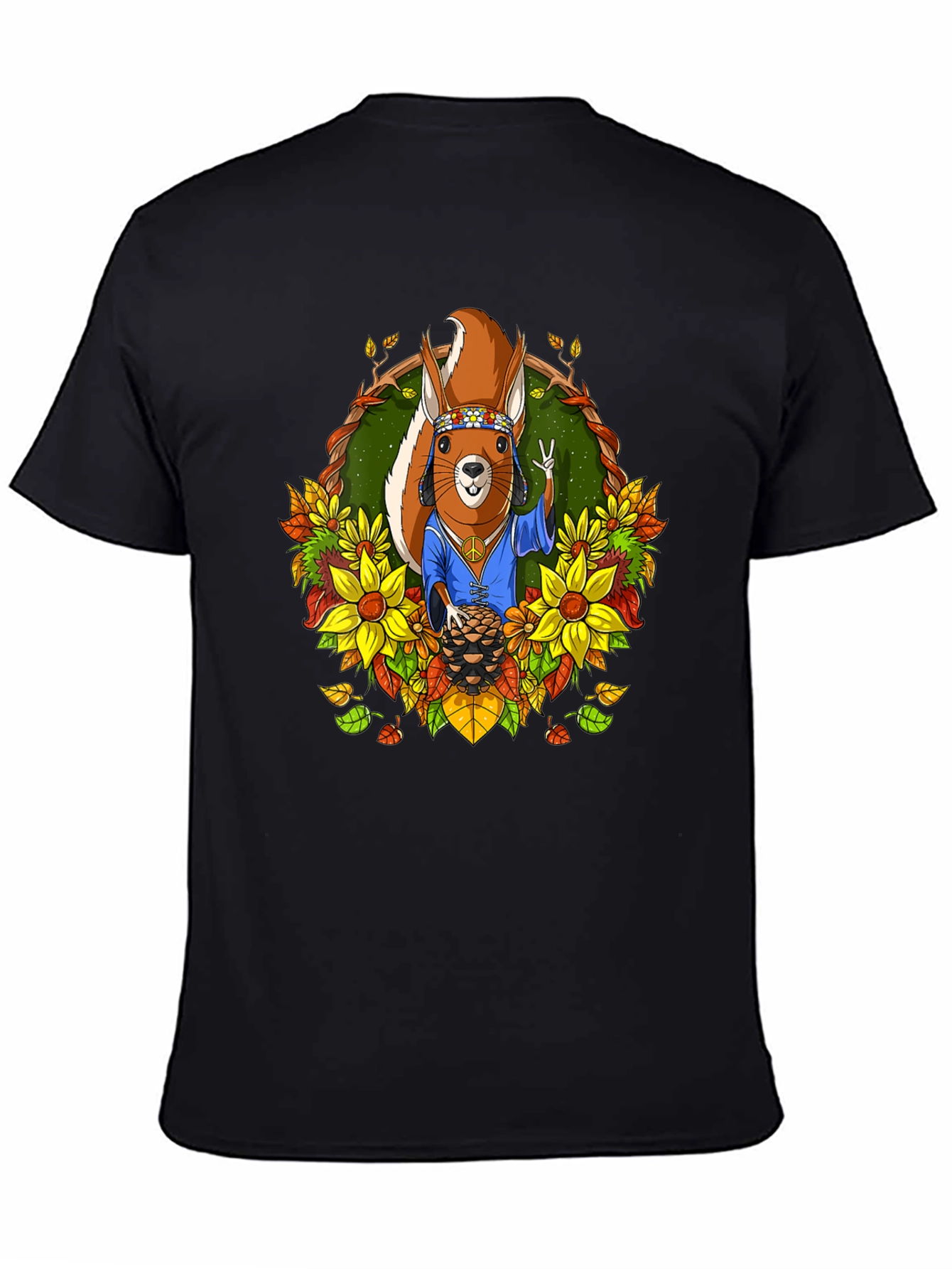 Black Hippie Squirrel T-Shirt: Peace, Love, & Nuts view 4