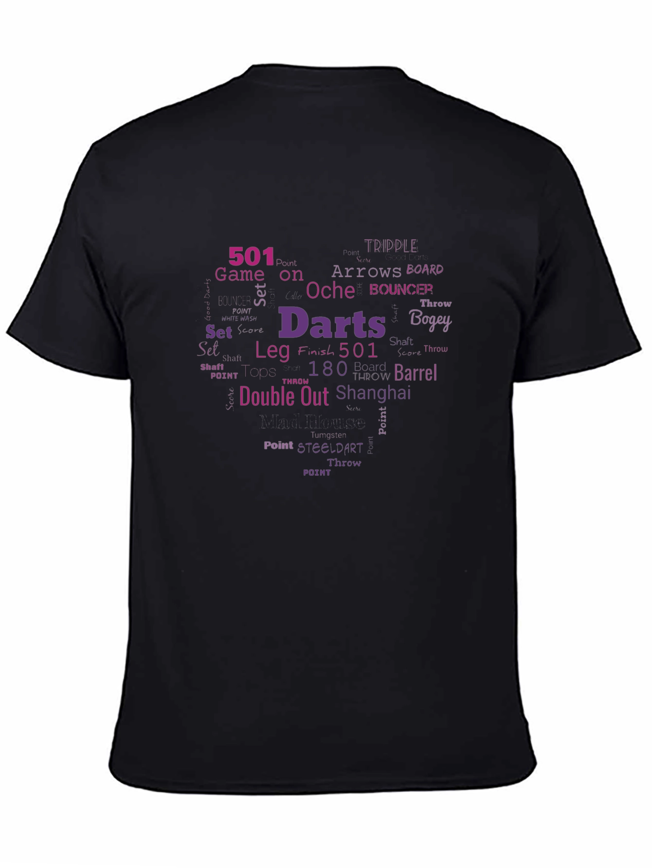 Black Darts Word Cloud T-Shirt - Unique Darts Player Gift view 4