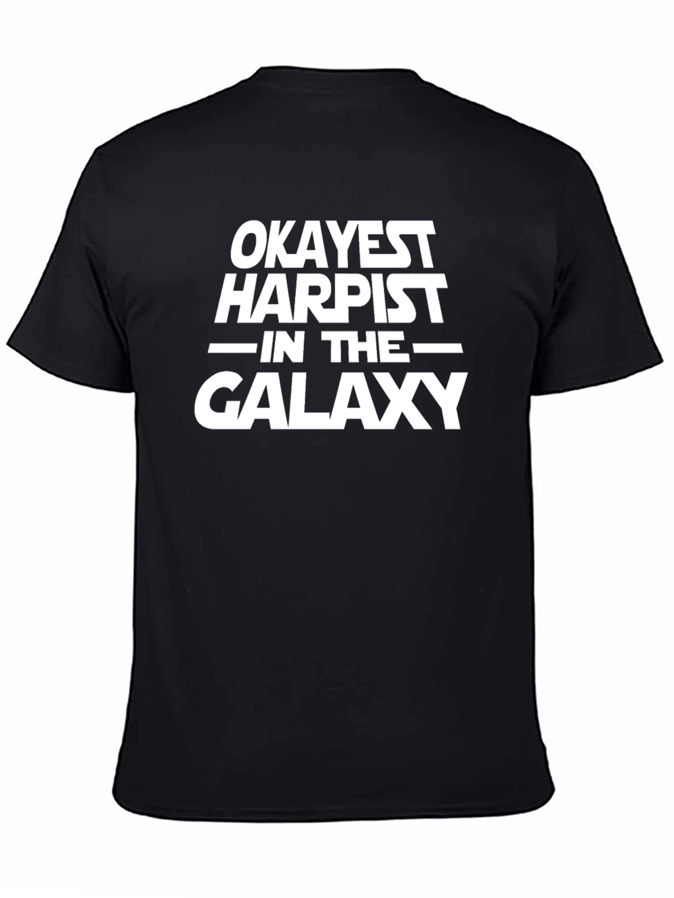 Black Okayest Harpist in the Galaxy T-Shirt - Funny Music Tee view 4