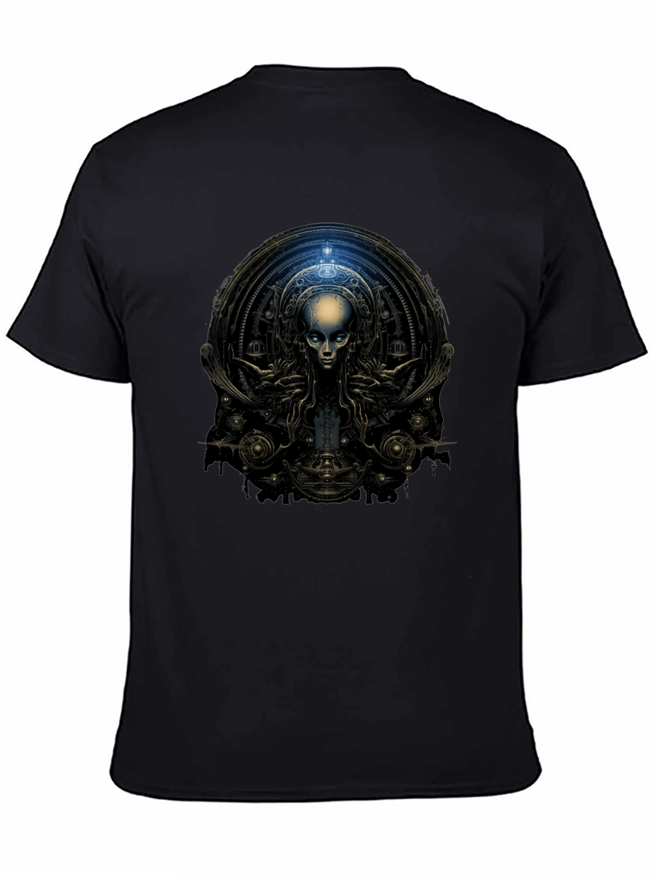 Black Surreal Alien Graphic Black T-Shirt view 4