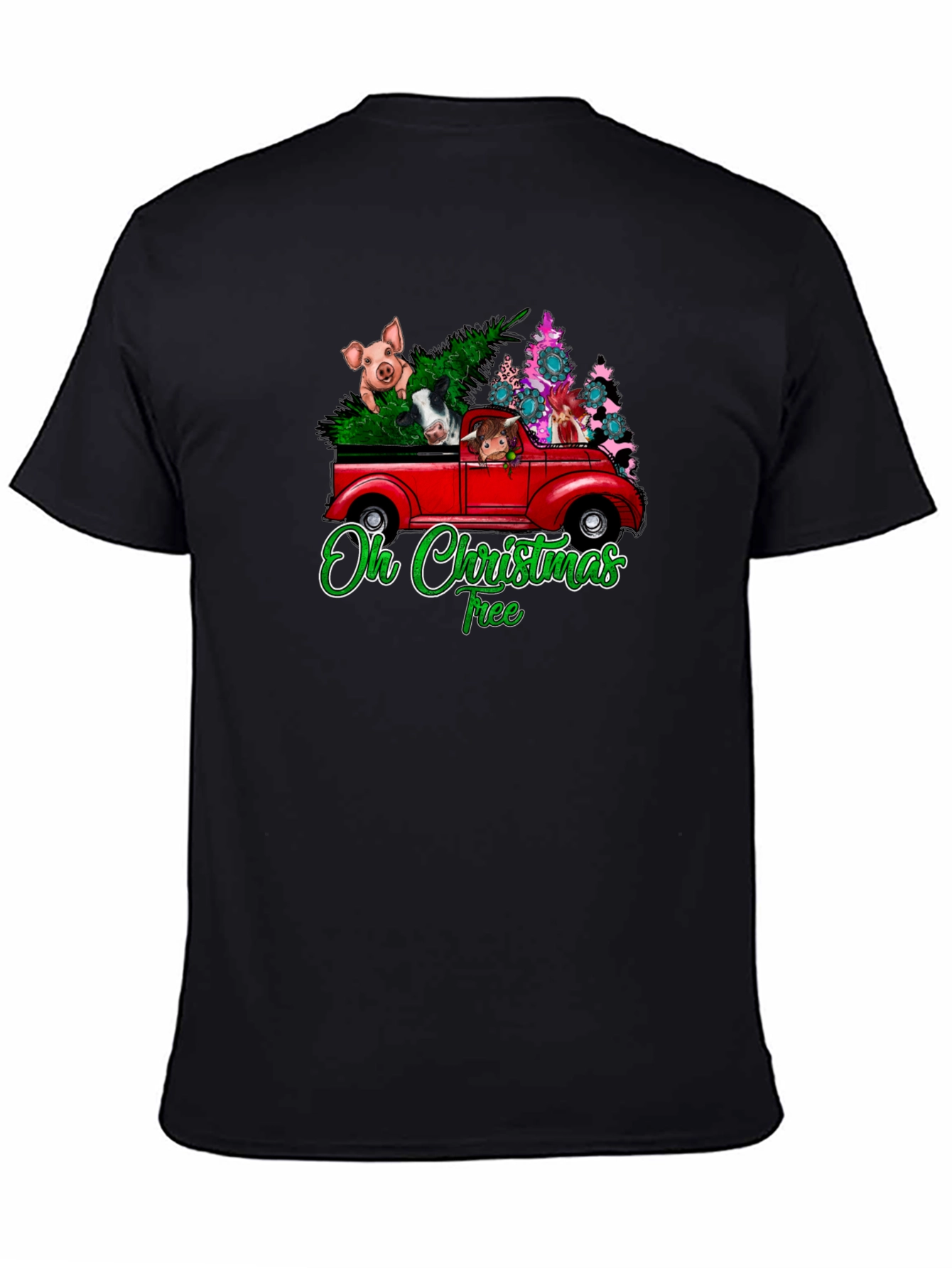 Black Oh Christmas Tree Animals Truck T-Shirt view 4