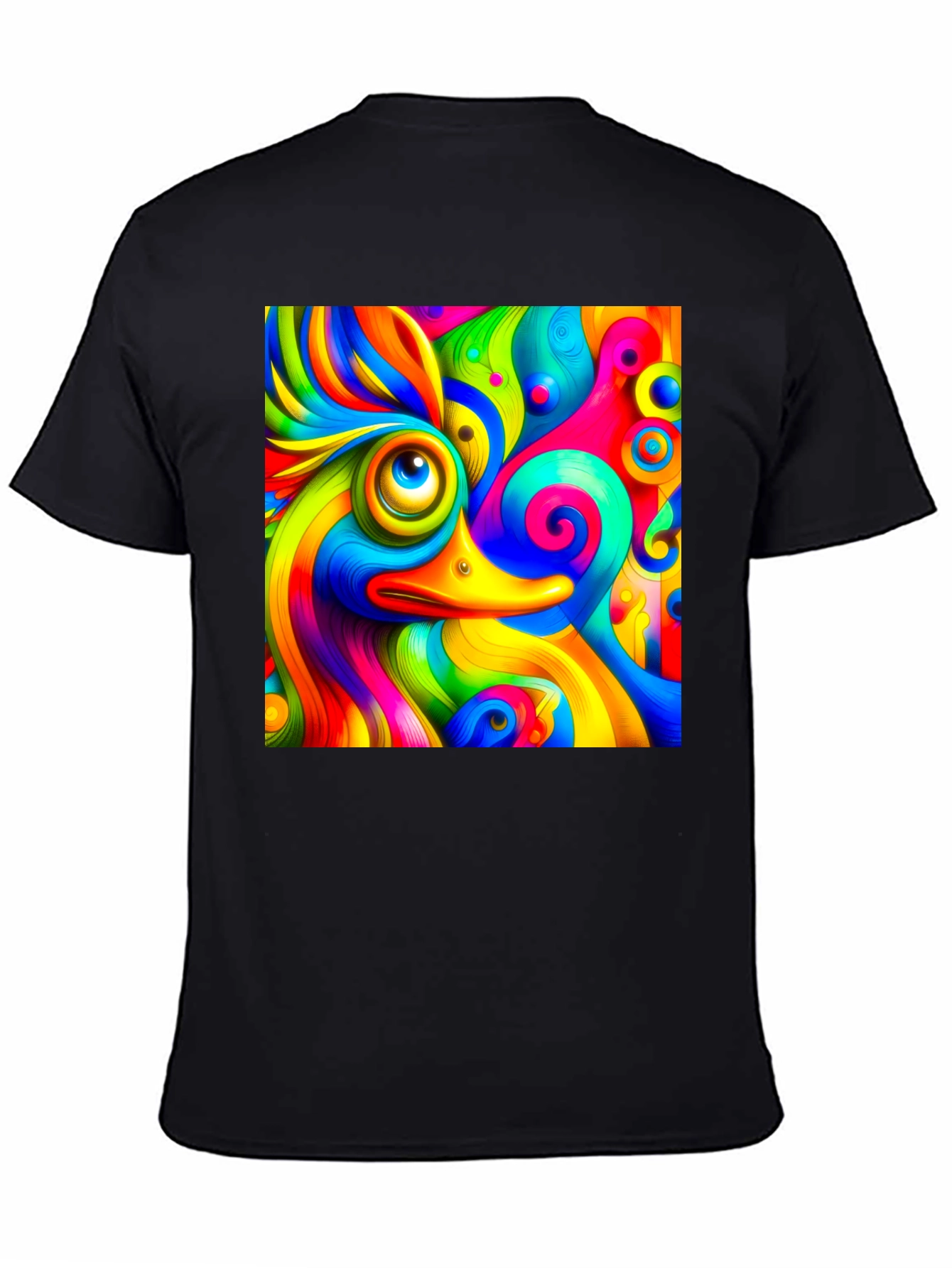Black Psychedelic Duck Graphic Tee - Vibrant Colors view 4
