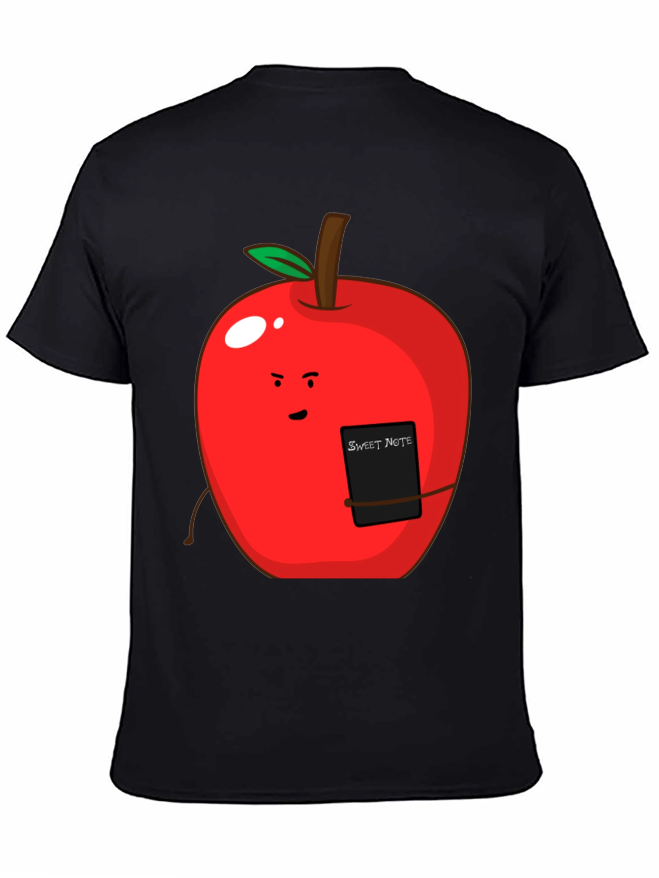 Black Sweet Note Apple Graphic Tee - Novelty Fruit Shirt view 4