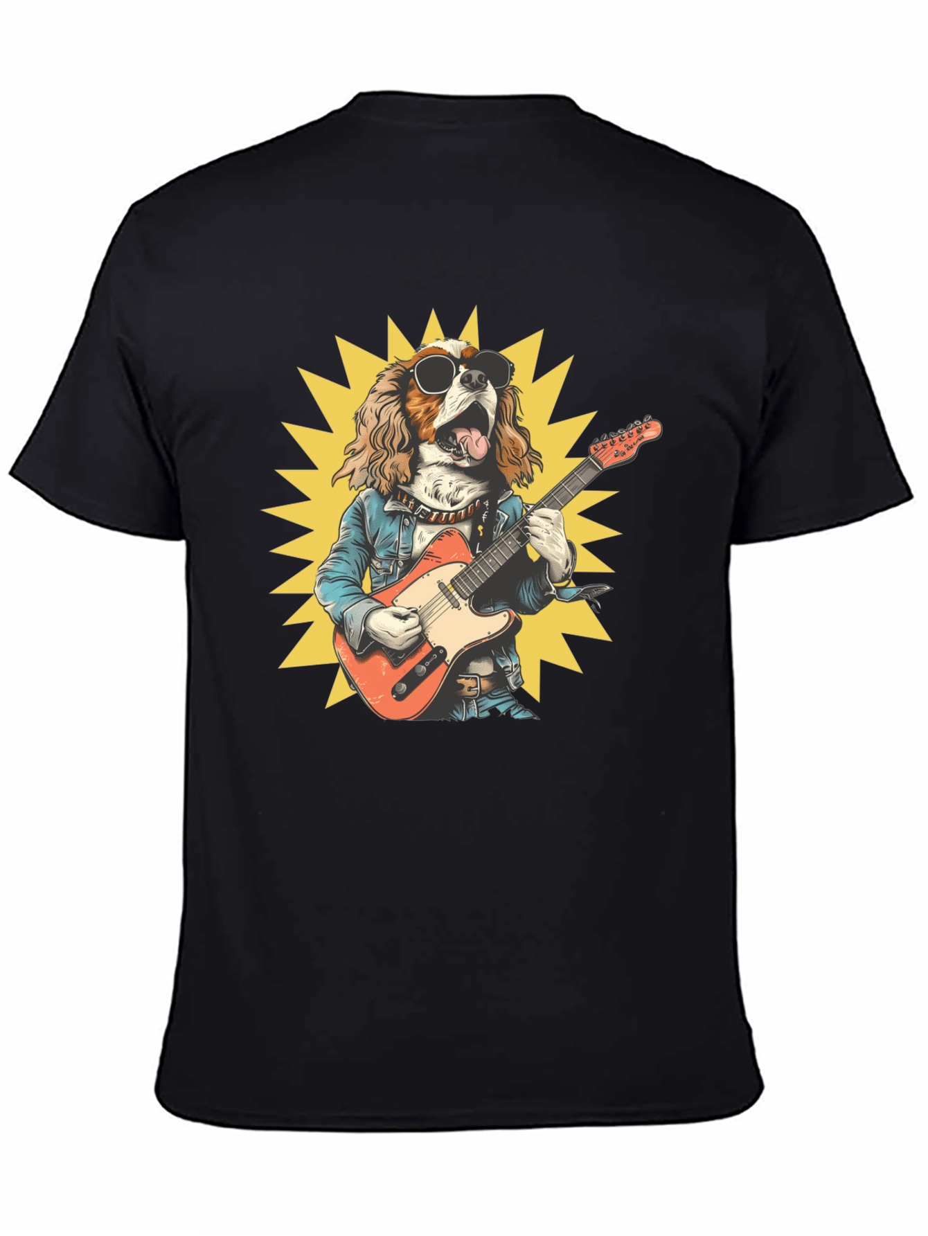 Black Dog Rocker T-Shirt: Cool Canine Guitarist view 4