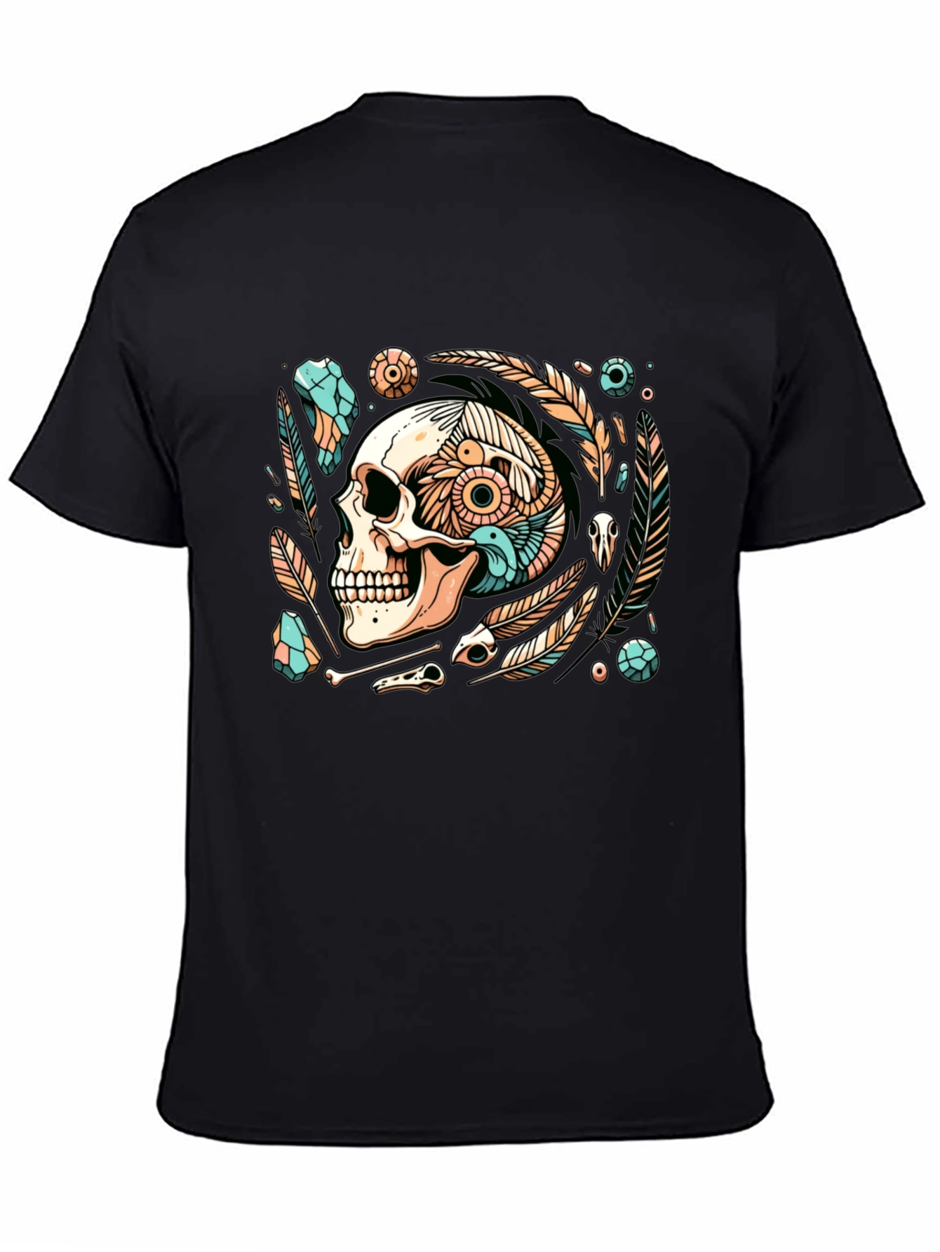 Black Skull & Feather Graphic Tee - Edgy Style view 4