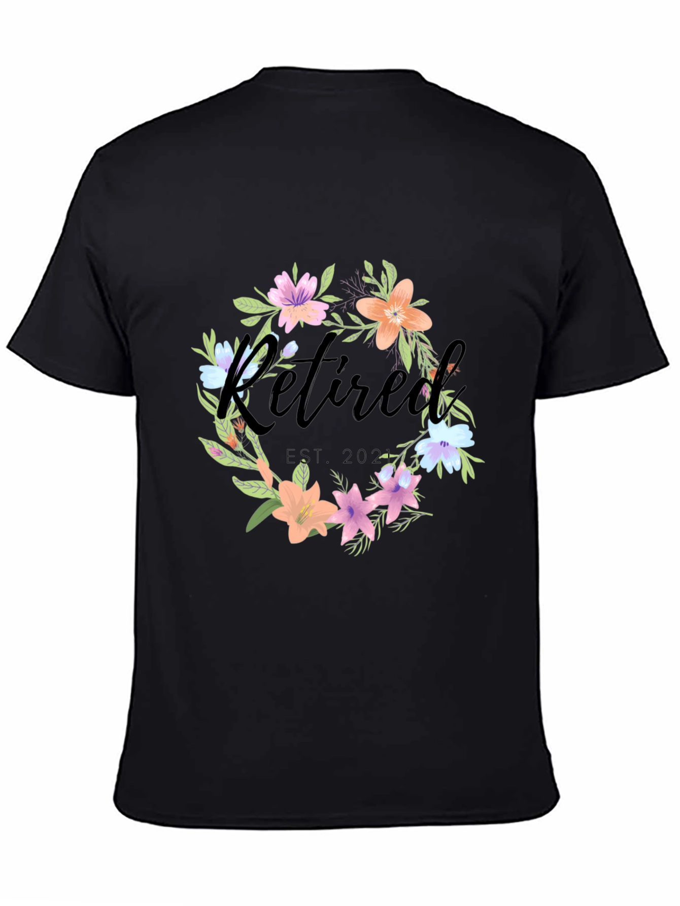 Black Retired Floral Wreath T-Shirt view 4