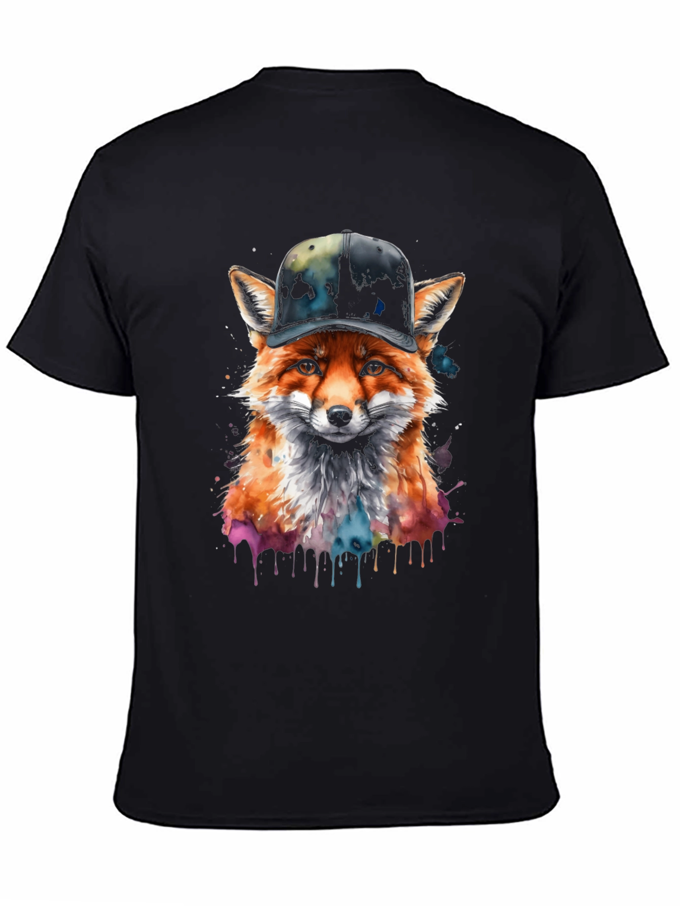 Black Fox in Hat Graphic Tee - Trendy Streetwear view 4