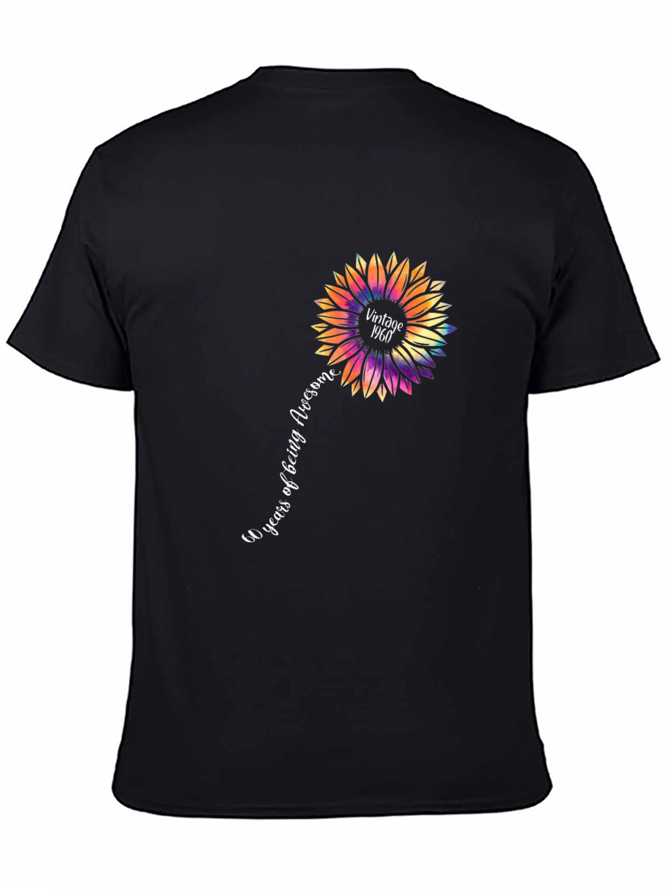 Black Vintage 1960 Sunflower Black T-Shirt view 4