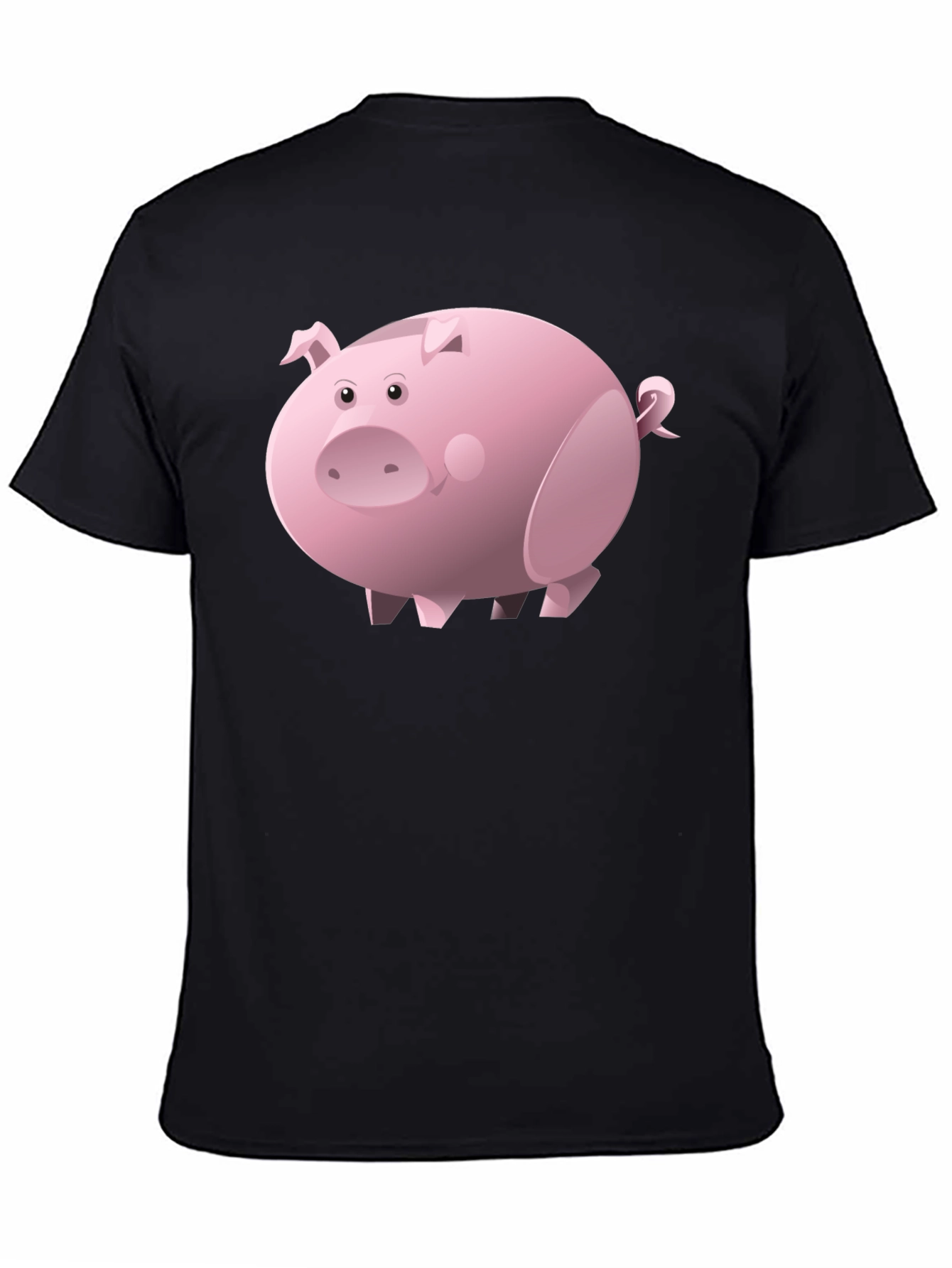 Black Cartoon Pig Black T-Shirt | Unisex view 4