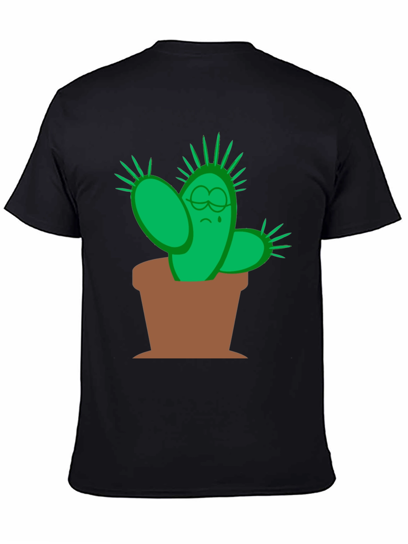 Sad Cactus Graphic Tee - Black Cotton T-Shirt - 4