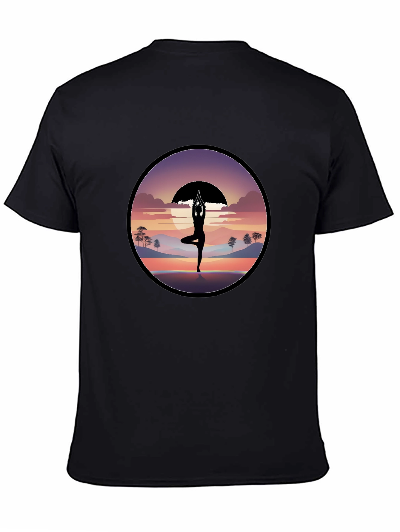 Black Yoga Silhouette Sunset Graphic T-Shirt view 4