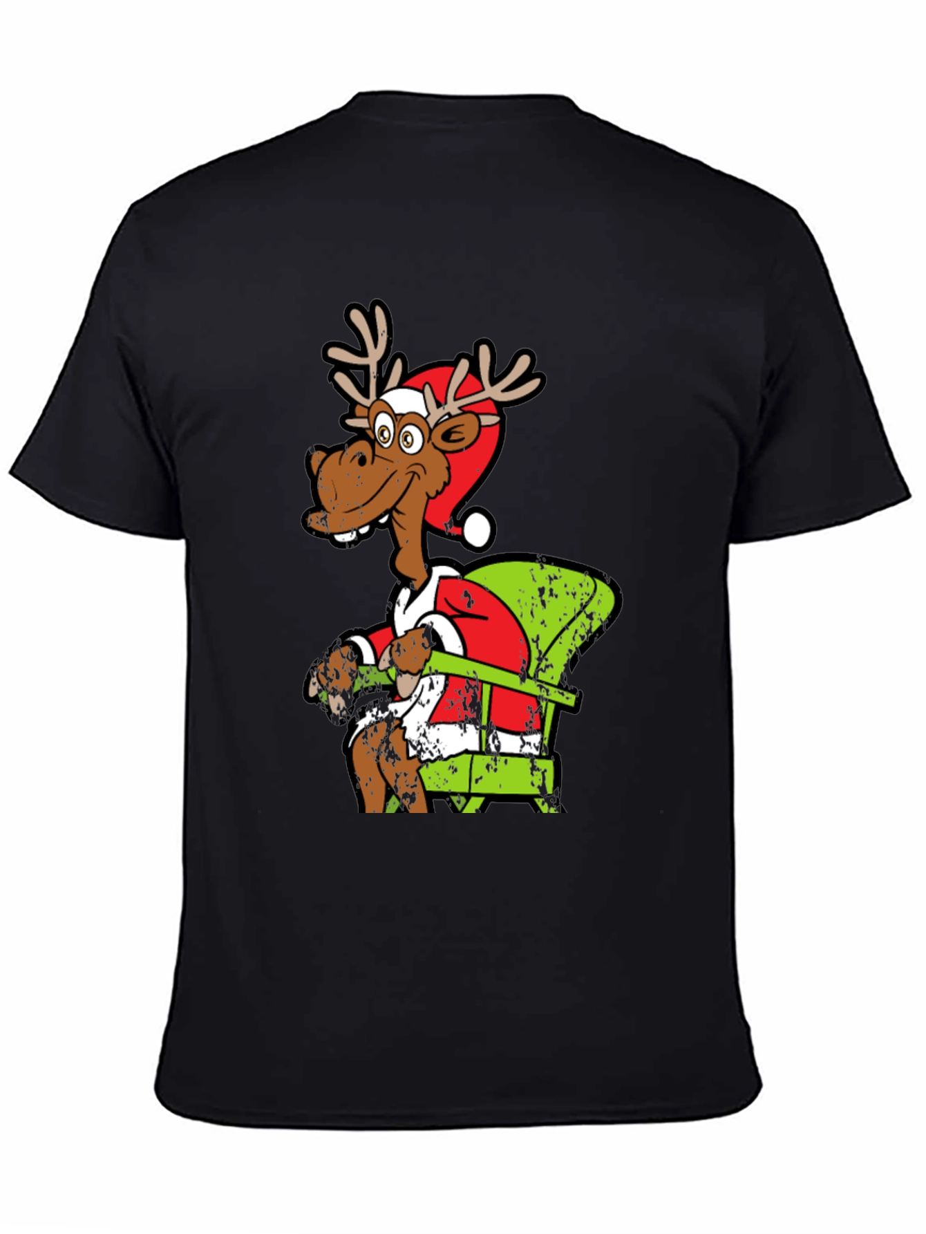 Black Funny Reindeer Santa T-Shirt view 4