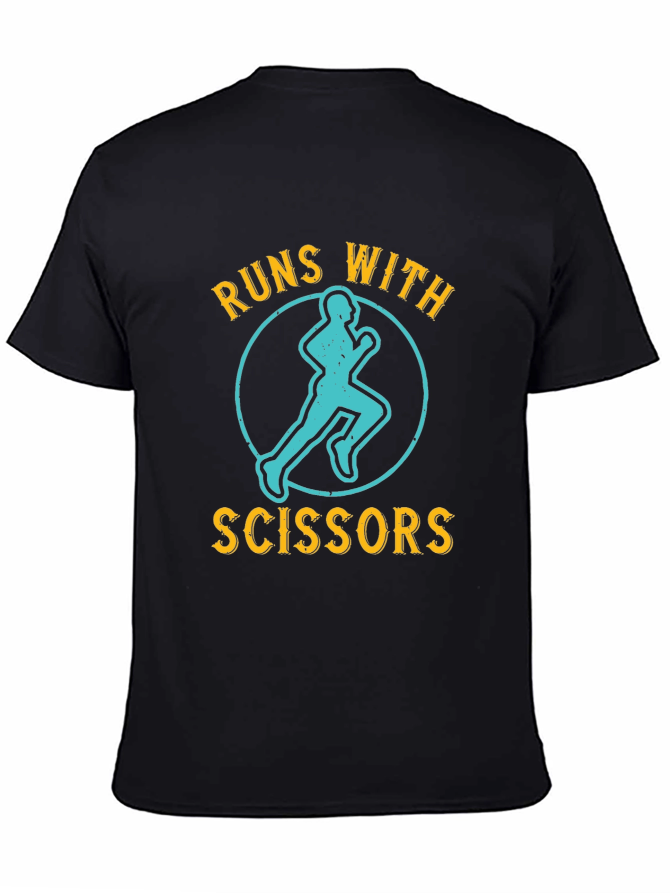 Black Runs With Scissors Graphic Tee - Funny Running T-Shirt view 4