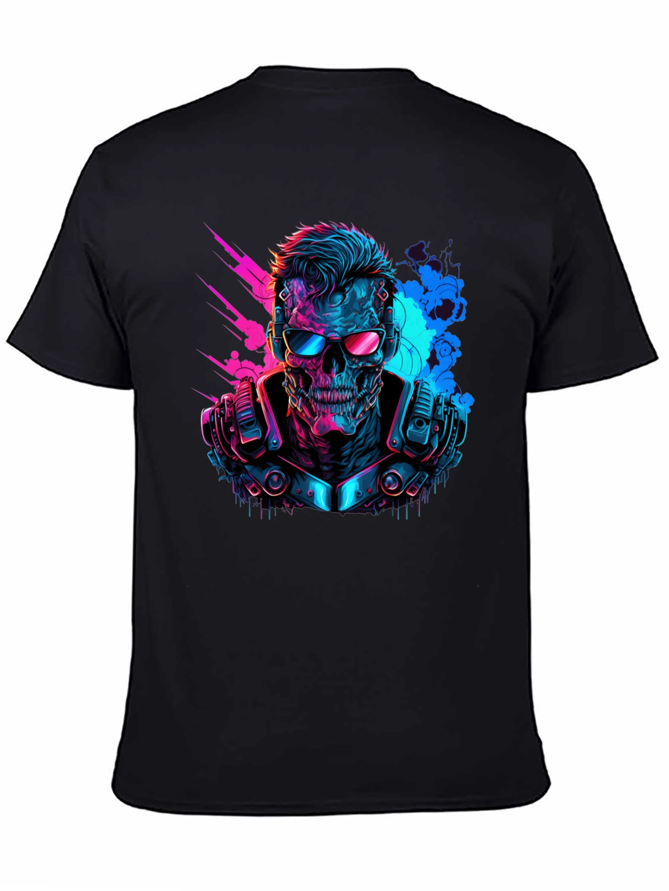 Black Cyberpunk Skull T-Shirt - Neon Techwear view 4