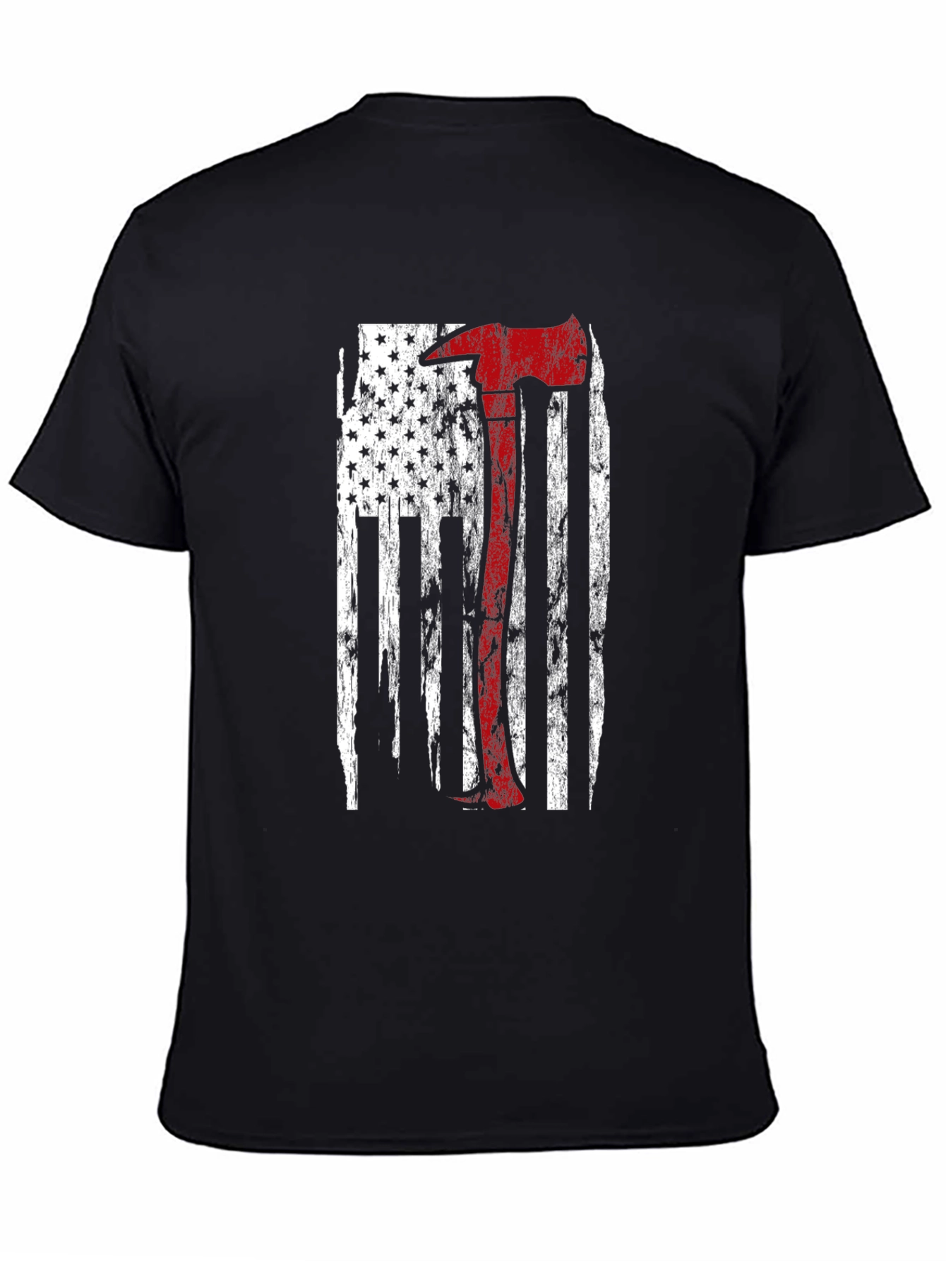 Black Firefighter Axe US Flag T-Shirt view 4