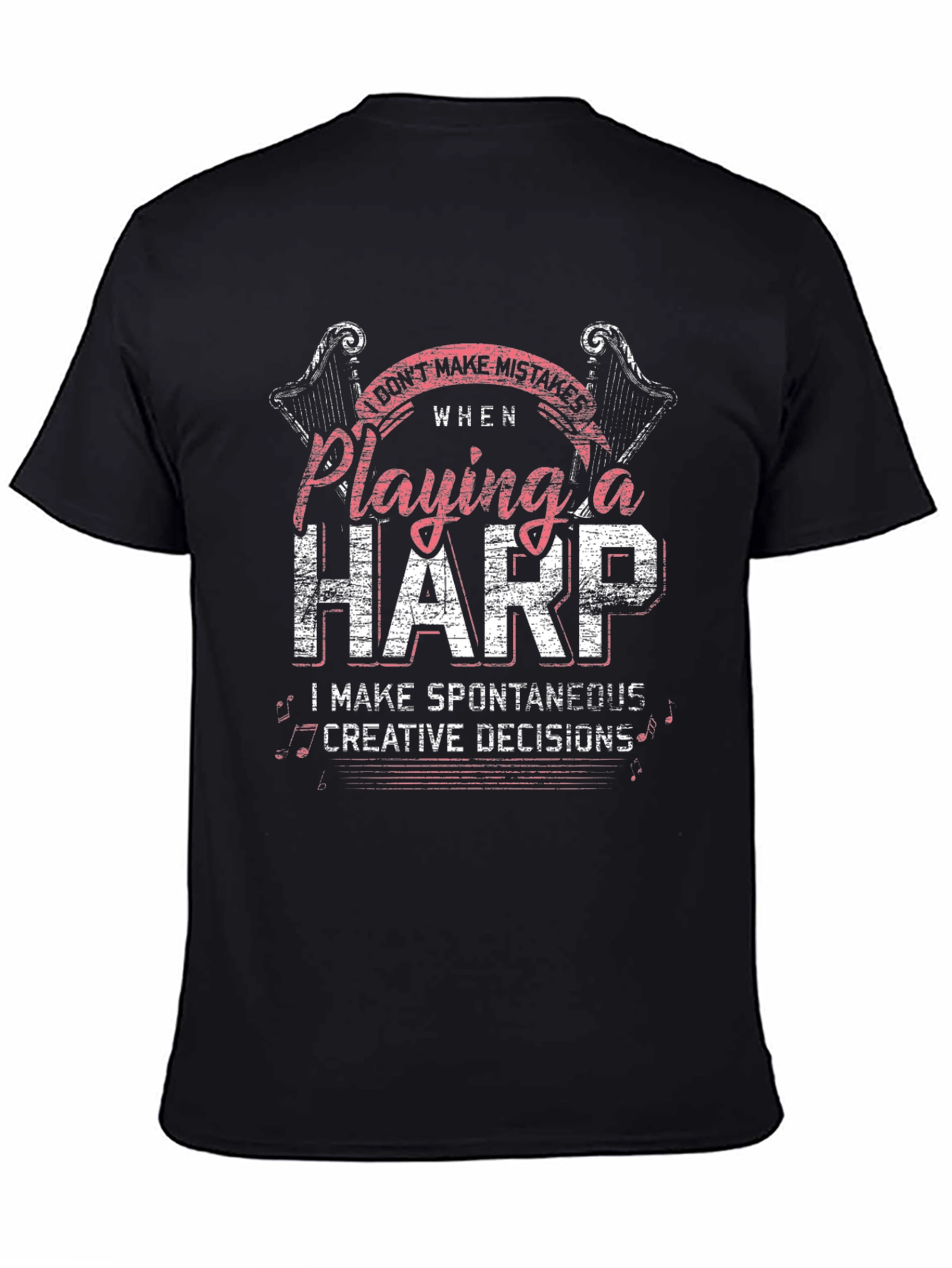 Black Harp Player Graphic T-Shirt - Spontaneous Creative Decisions view 4
