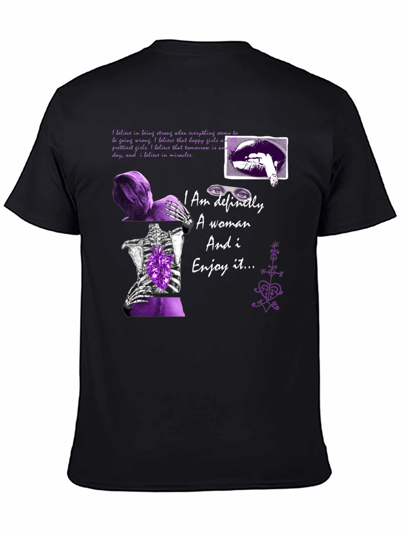 Black Edgy Purple Graphic Tee - "I Am Definitely A Woman" view 4