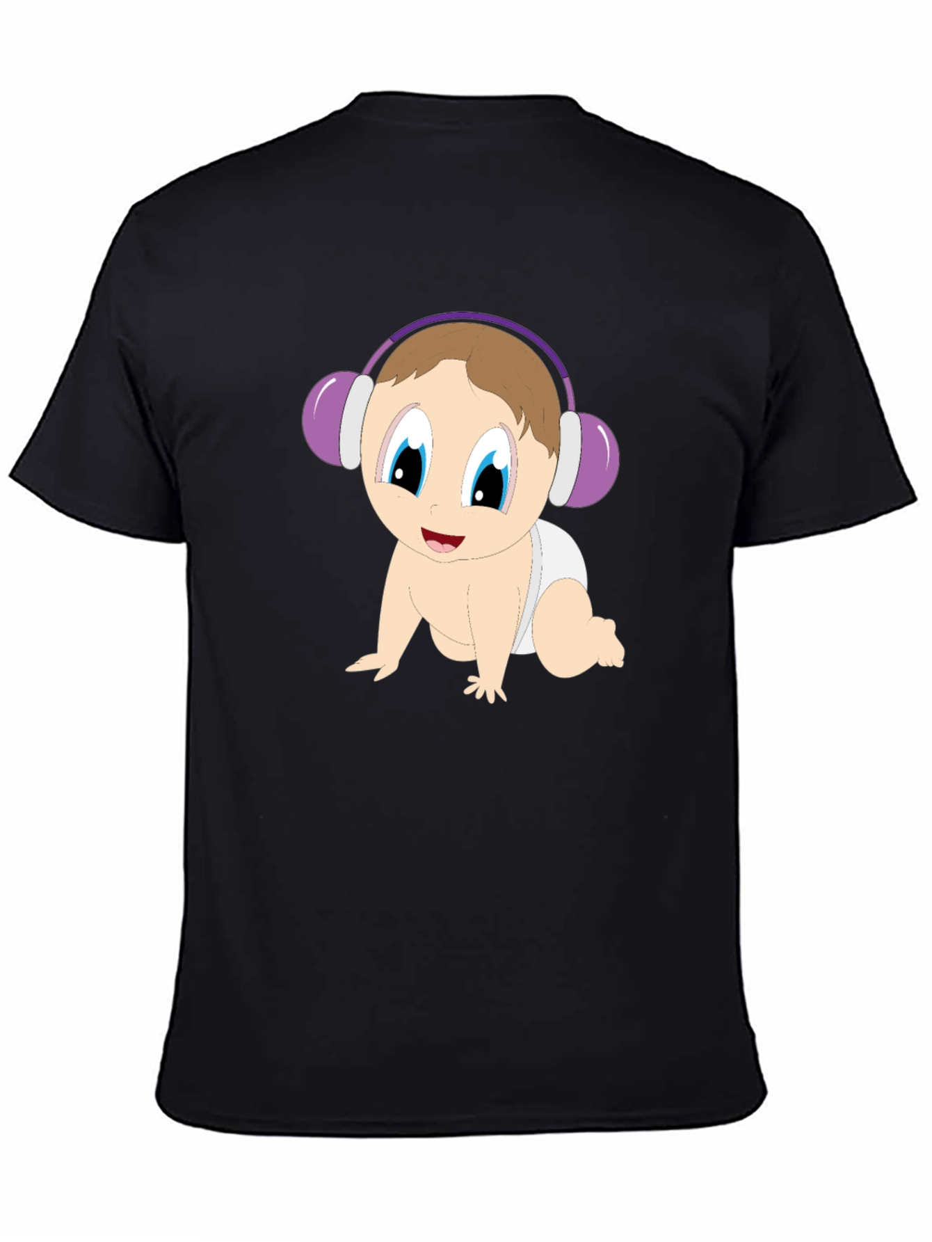 Black Baby with Headphones Black T-Shirt view 4