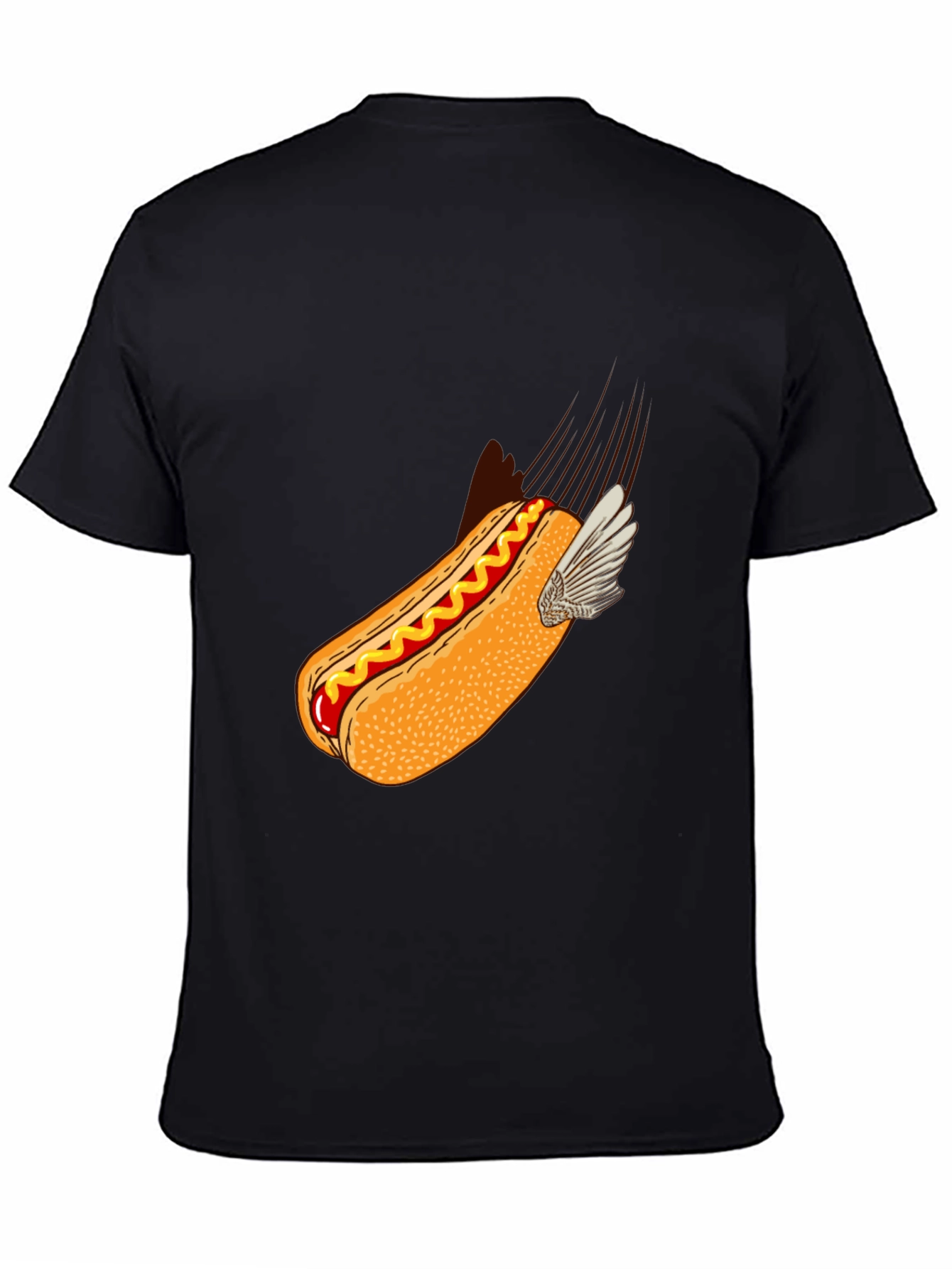 Black Flying Hot Dog Graphic T-Shirt - Novelty Food Tee view 4