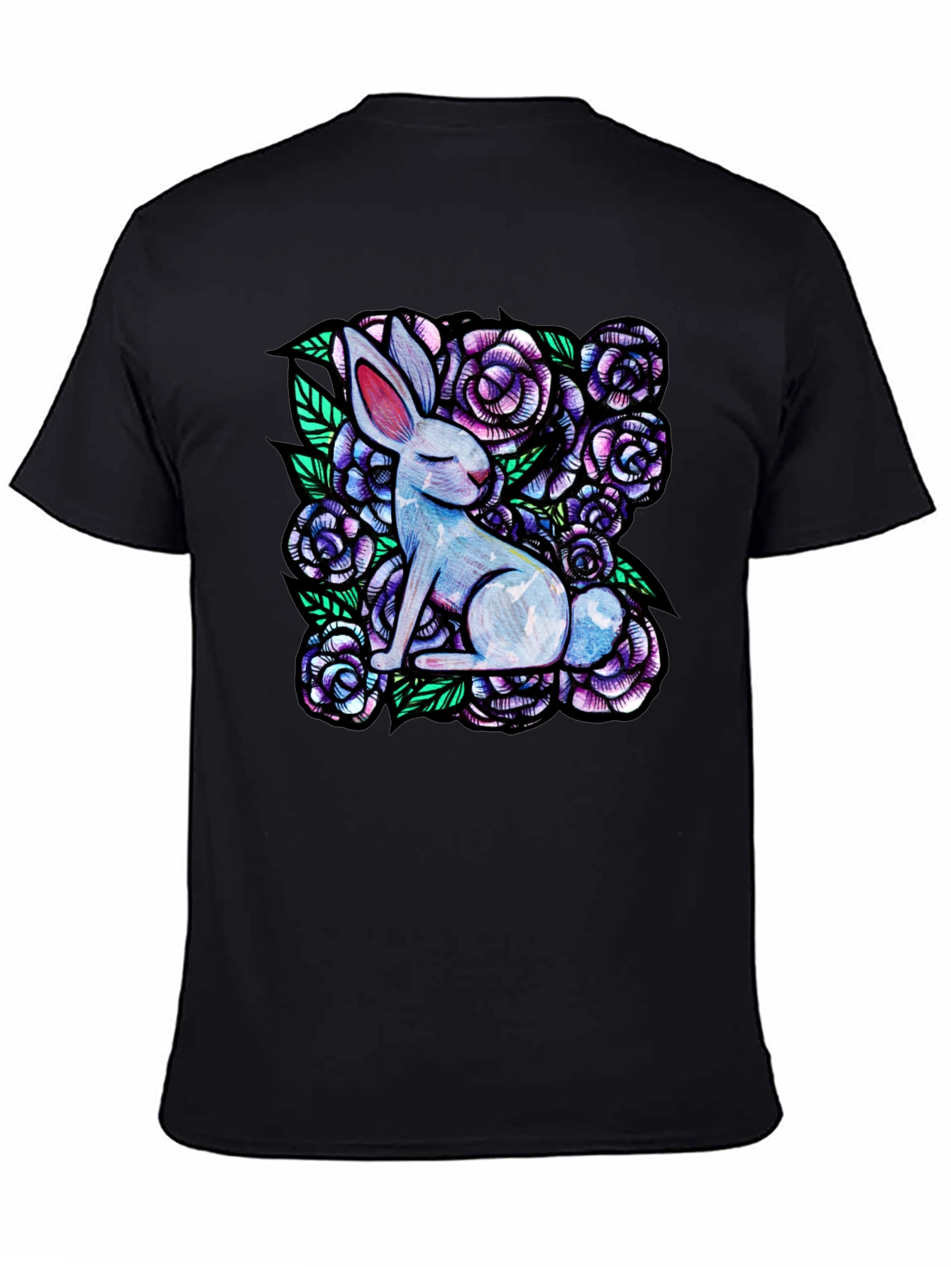 Black Rabbit & Floral Graphic Tee view 4