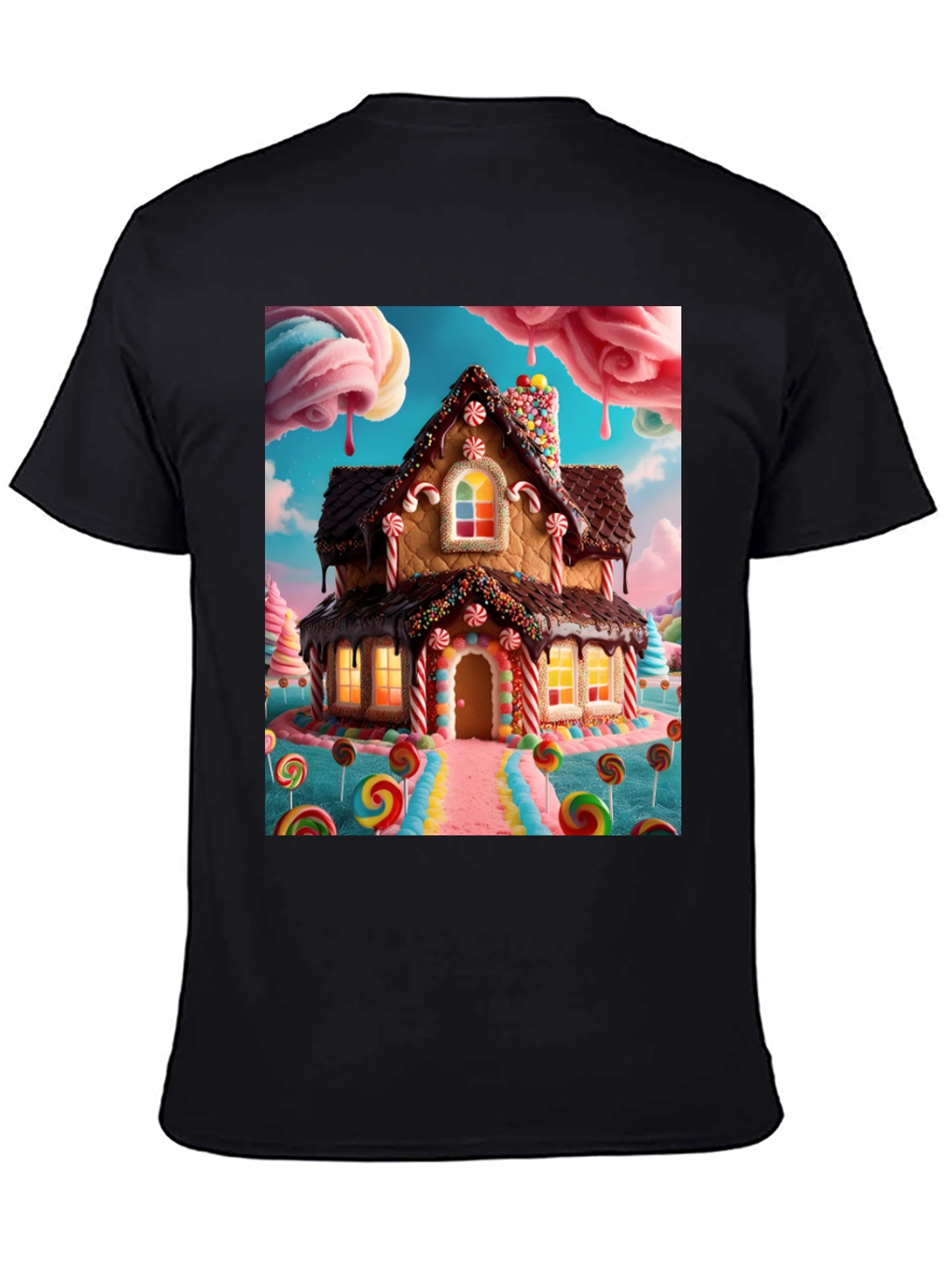 Black Sweet Tooth T-Shirt - Gingerbread House Design view 4