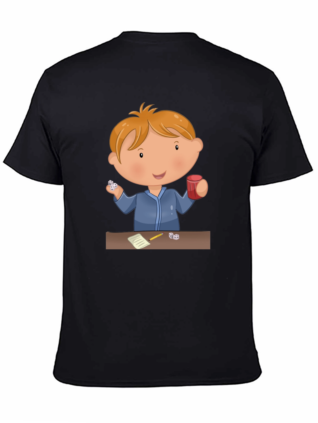 Black Cartoon Kid Dice Game Black T-Shirt view 4