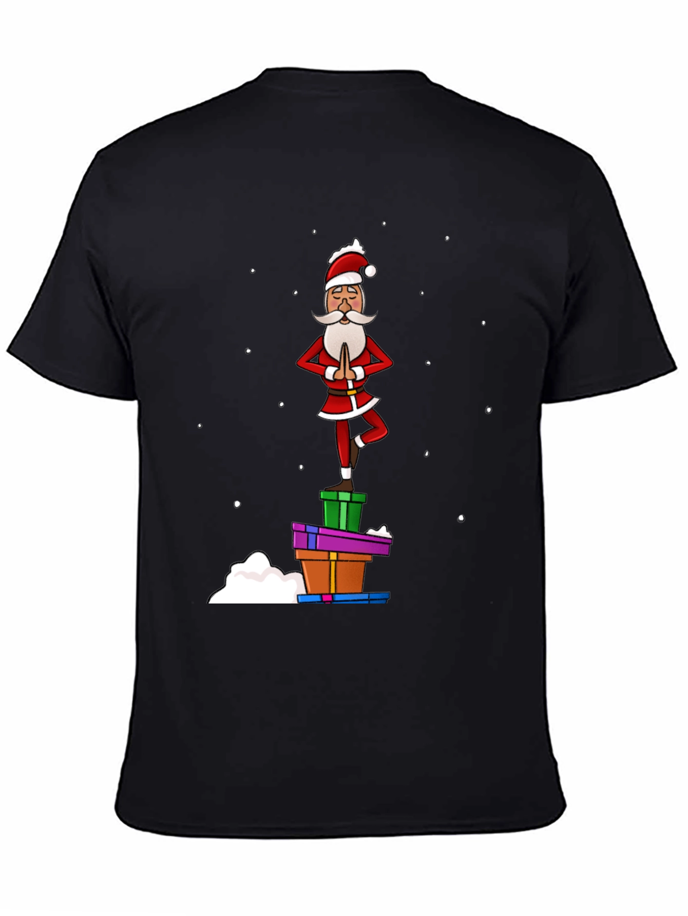 Black Yoga Santa T-Shirt - Festive Holiday Apparel view 4