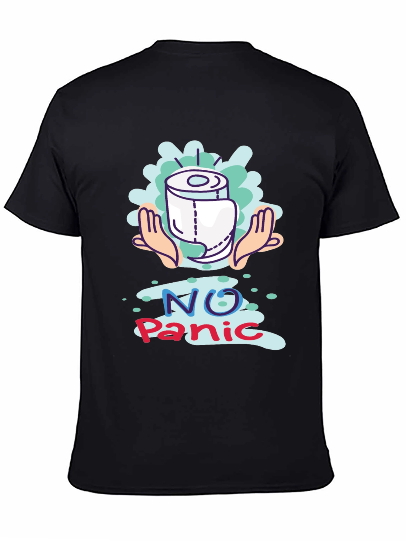 Black No Panic Toilet Paper Graphic Tee view 4