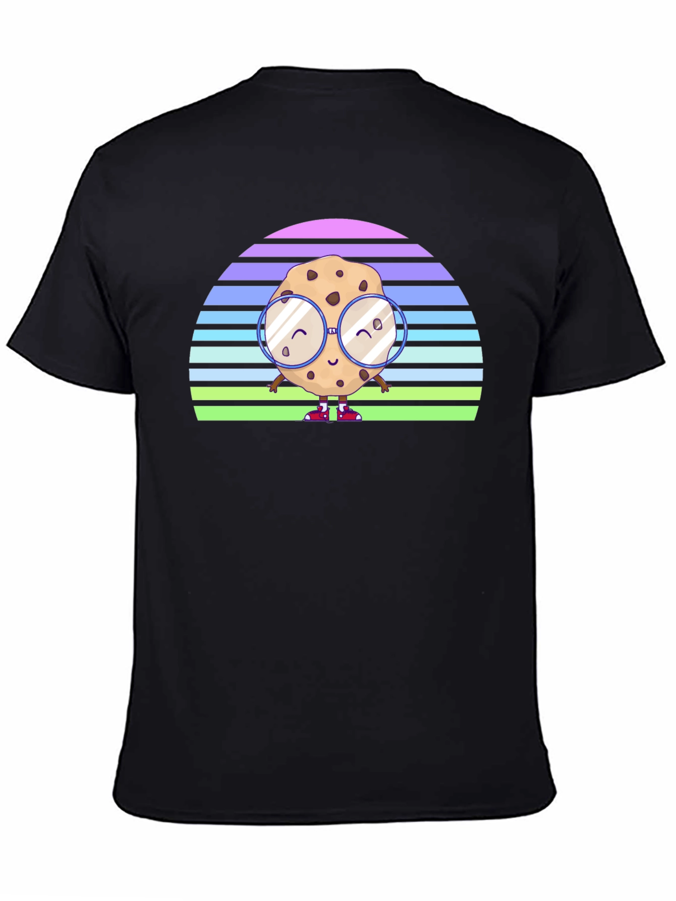 Black Retro Cookie with Glasses Black T-Shirt view 4